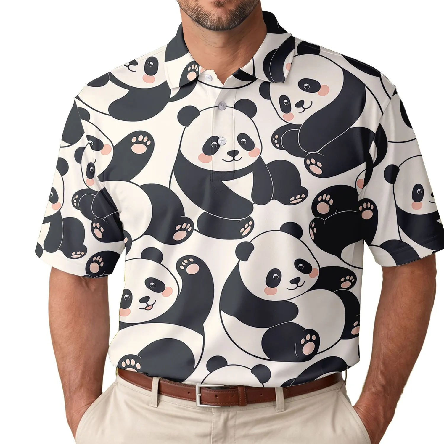 Playful Giant Panda Crowd Allover Look For Casual Summer Outings And Gifts Men's Polo Shirt - 1