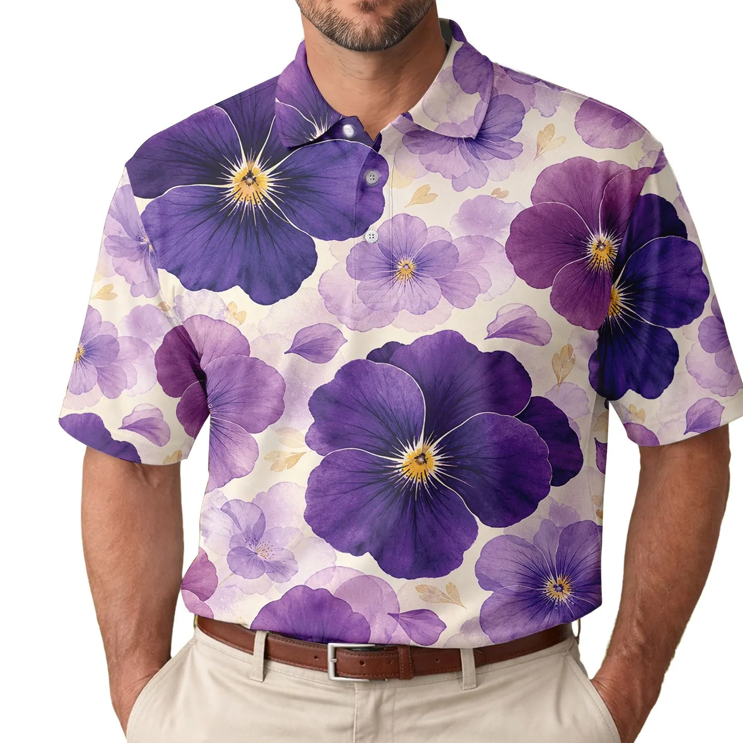 Royal Purple Pansy Flowers For Romantic Dates, Resort Getaways And Garden Parties Men's Polo Shirt - 1