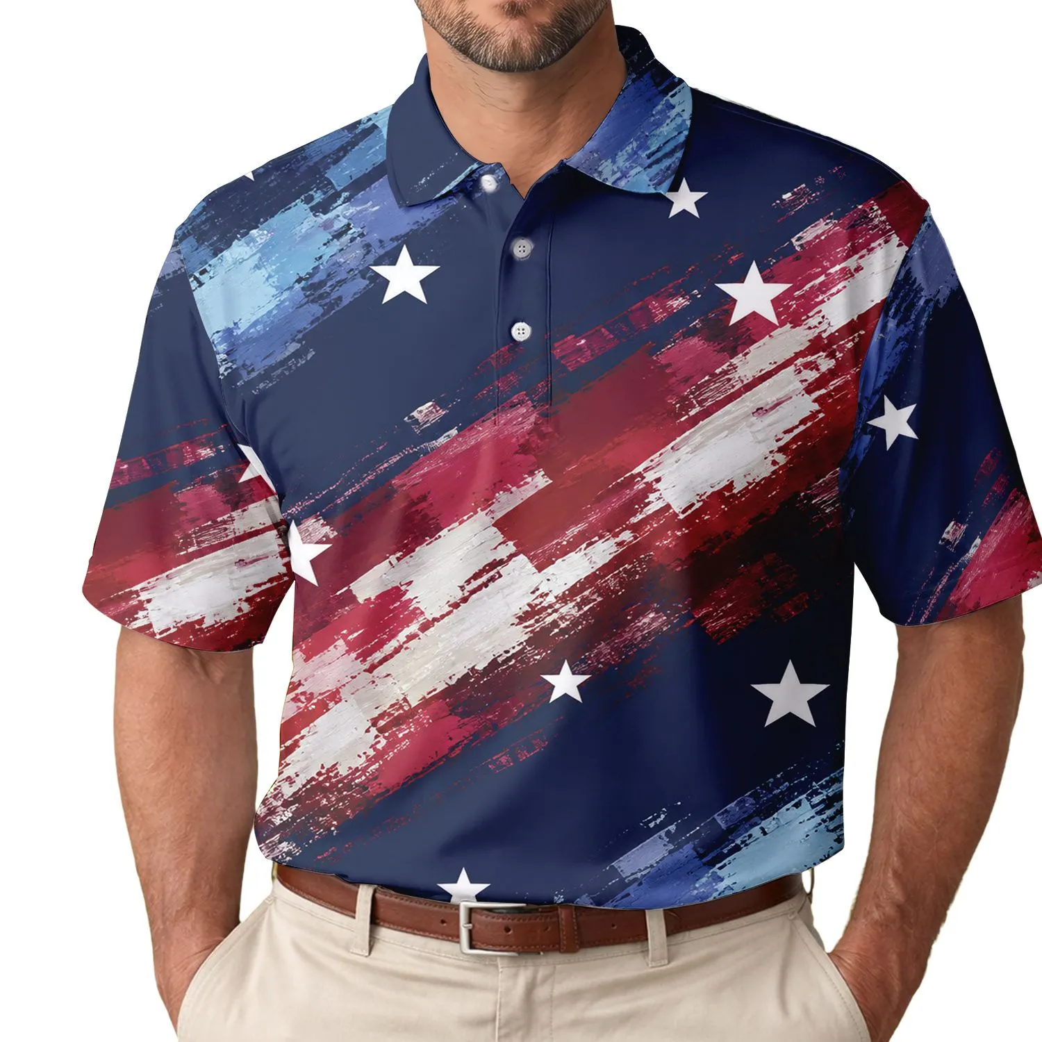 Patriotic Abstract Flag Stars for Independence Day Celebrations and Everyday Men's Wear Men's Polo Shirt - 1