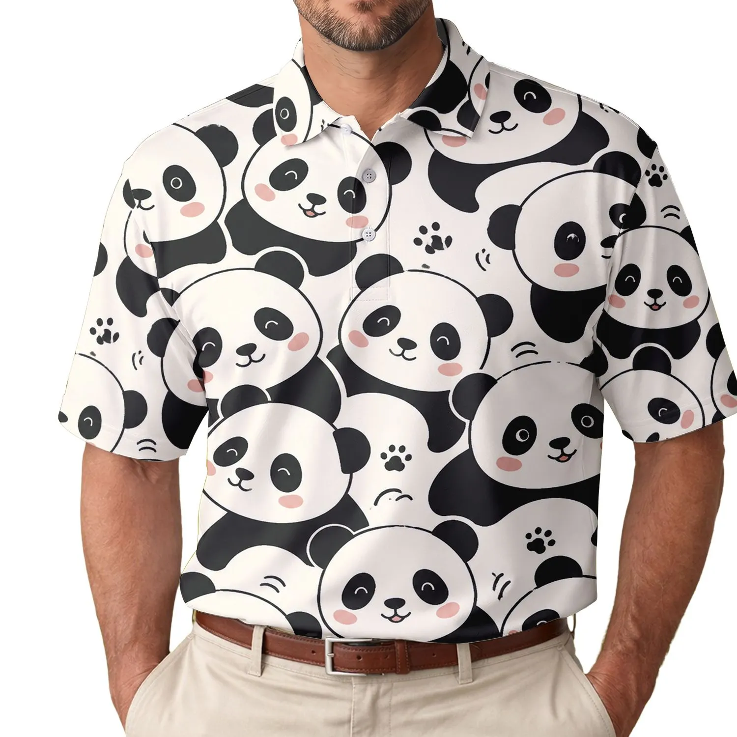 Cheerful Panda Faces For Casual Vacations, Beach Days And Everyday Wear Gifts For Men Men's Polo Shirt - 1
