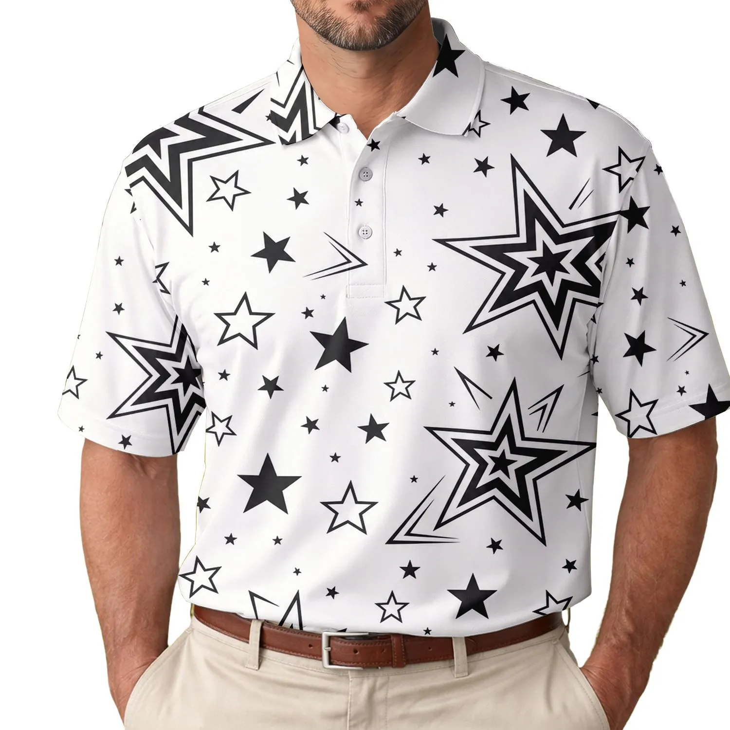 Black And White Starfield Stars For Summer Streetwear, Beach Days And Date Nights For Men Men's Polo Shirt - 1