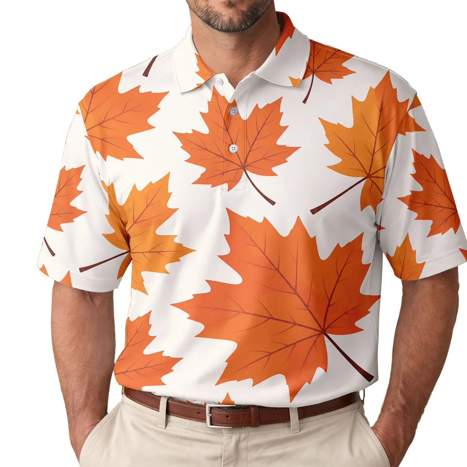 Bold Orange Maple Leaves for Autumn Gatherings, Travel and Weekend Getaways for Men Men's Polo Shirt - 1