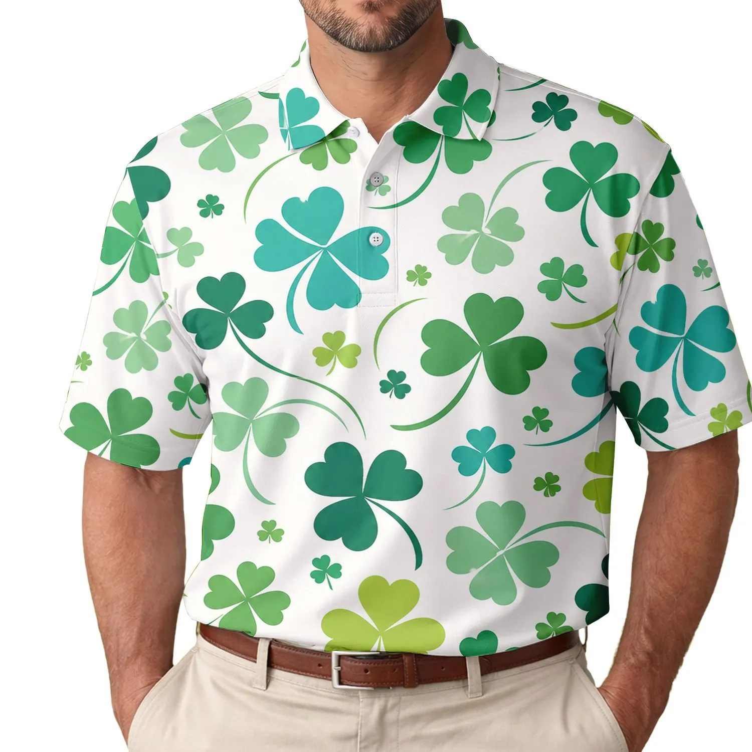 Green Shamrock Clover All Over St. Patrick's Day Casual Wear for Men Men's Polo Shirt - 1