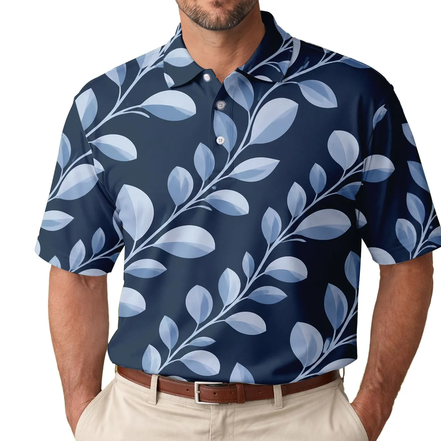 Icy Blue Botanical Leaves For Resort Getaways And Beach Vacations Men Men's Polo Shirt - 1