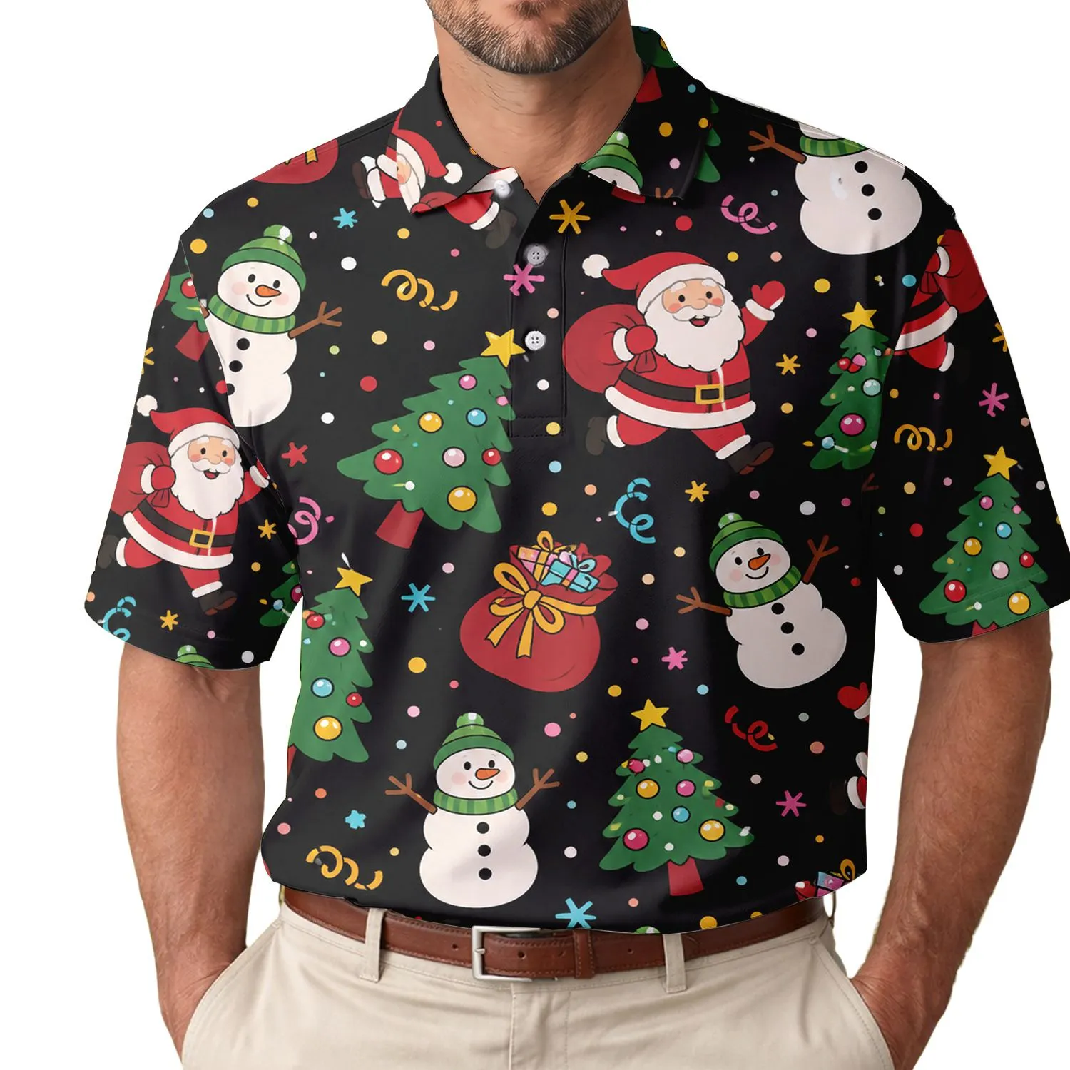 Santa Snowman Christmas Icons For Festive Parties, Family Gatherings And Gift Giving Men's Polo Shirt - 1