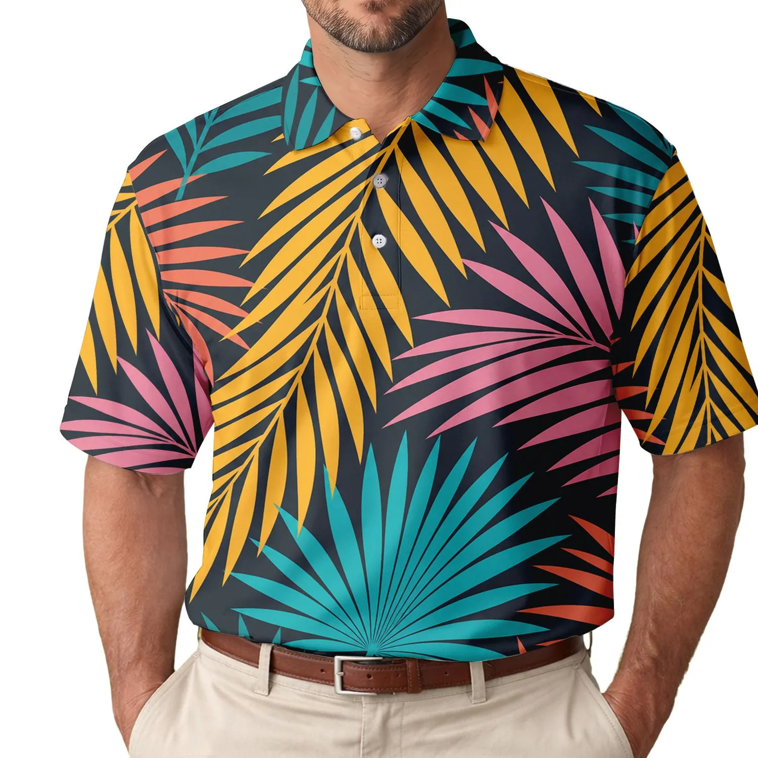 Tropical Palm Leaves For Beach Vacations, Resort Nights And Summer Travel Wear Men's Polo Shirt - 1