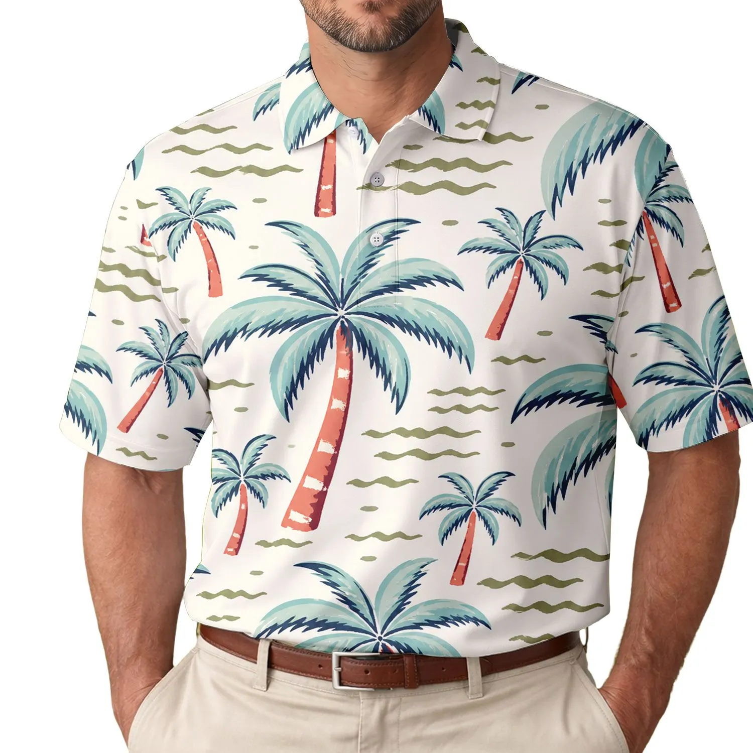 Coral Coconut Palms For Beach Vacations, Resort Travel And Casual Summer Wear For Men Men's Polo Shirt - 1