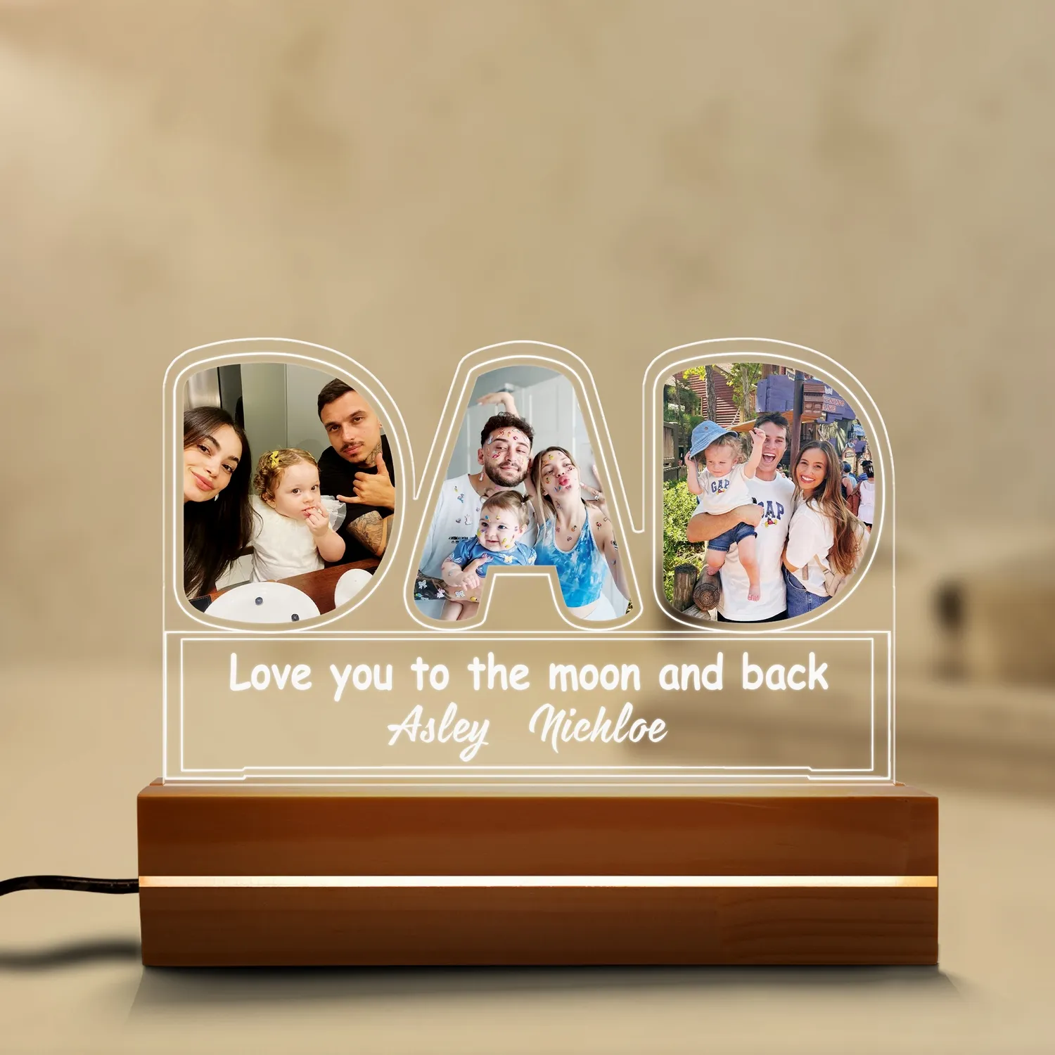 Personalized Dad Photo Acrylic Plaque, Custom Father's Day Gift for Dad Grandpa, LED Name Sign Keepsake - 1