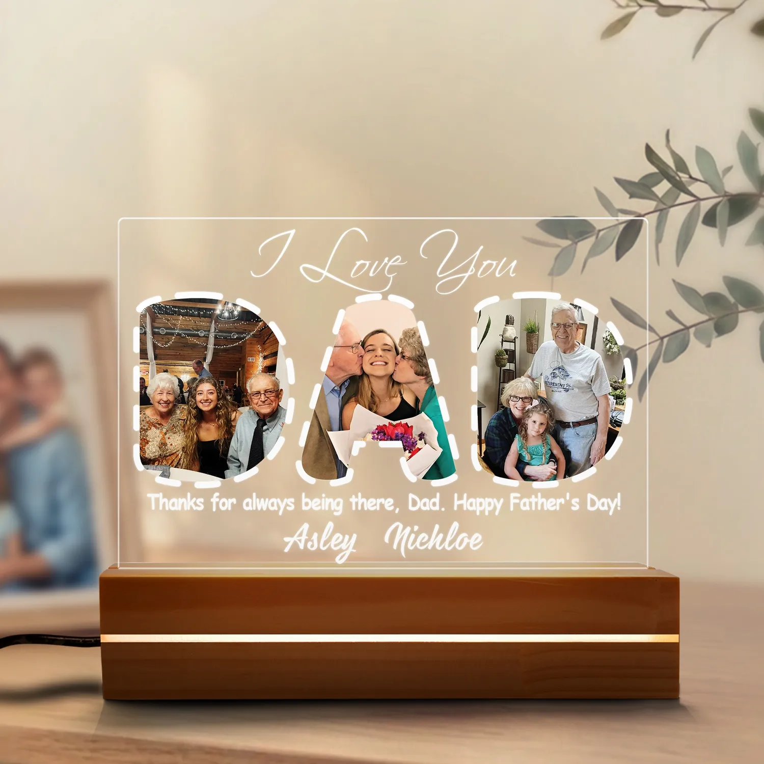 Personalized Dad Photo Acrylic Plaque, Custom Father's Day Gift for Dad Grandpa, LED Name Sign Keepsake - 1