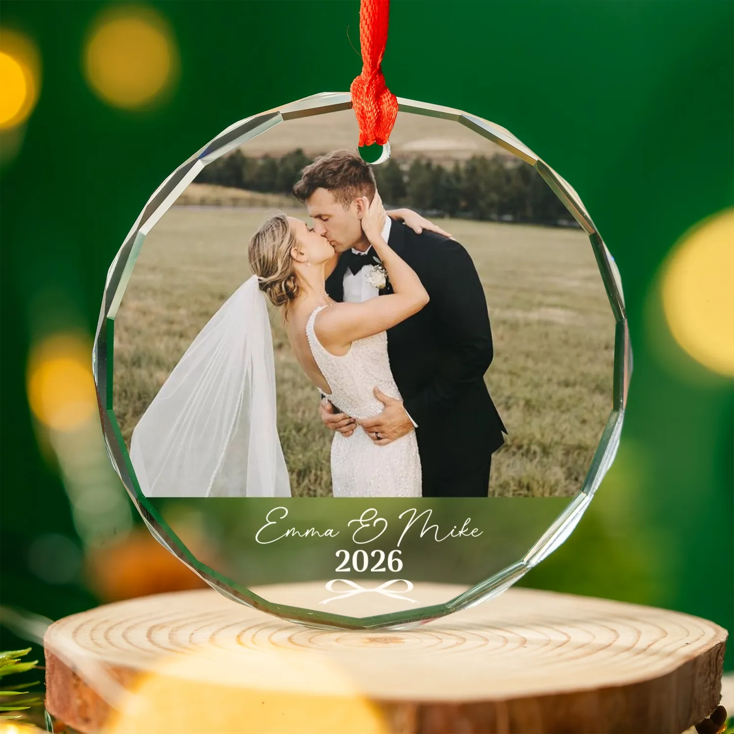 Personalized Couple Photo Glass Christmas Ornament For Couples, Custom Picture Keepsake Anniversary Gift - 1