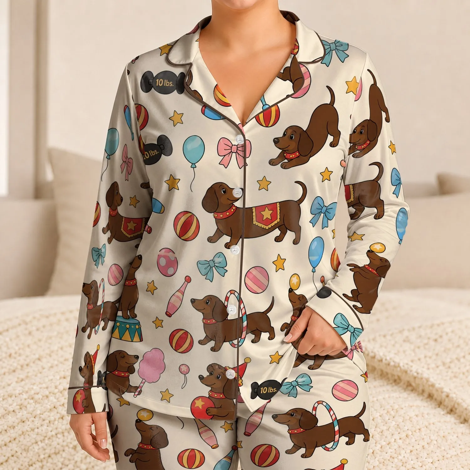 Vintage Circus Dachshunds for Cozy Lounging, Sleepovers, and Playful Dog Lover Gifts Satin Pajamas Set - 1