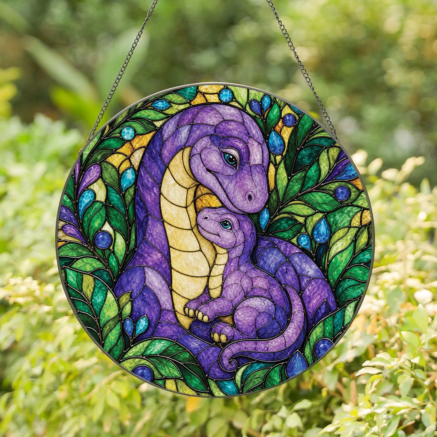 Mother And Baby Dinosaur Stained Glass Gift For Mom And Grandma Window Home Art Stained Glass Suncatcher - 1