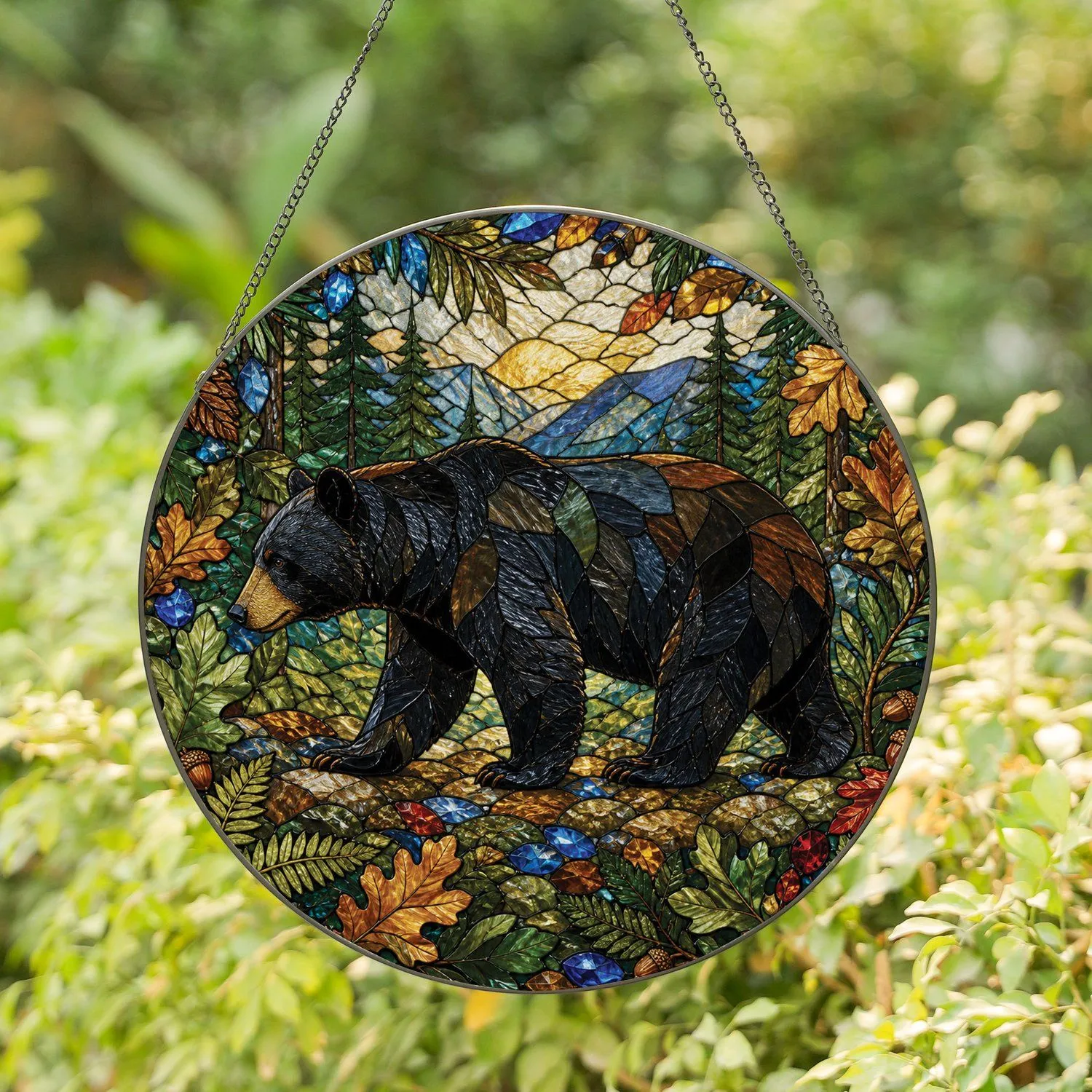 Majestic Black Bear Woodland Window Accent for Cabin Decor and Nature Lovers Home Stained Glass Suncatcher - 1