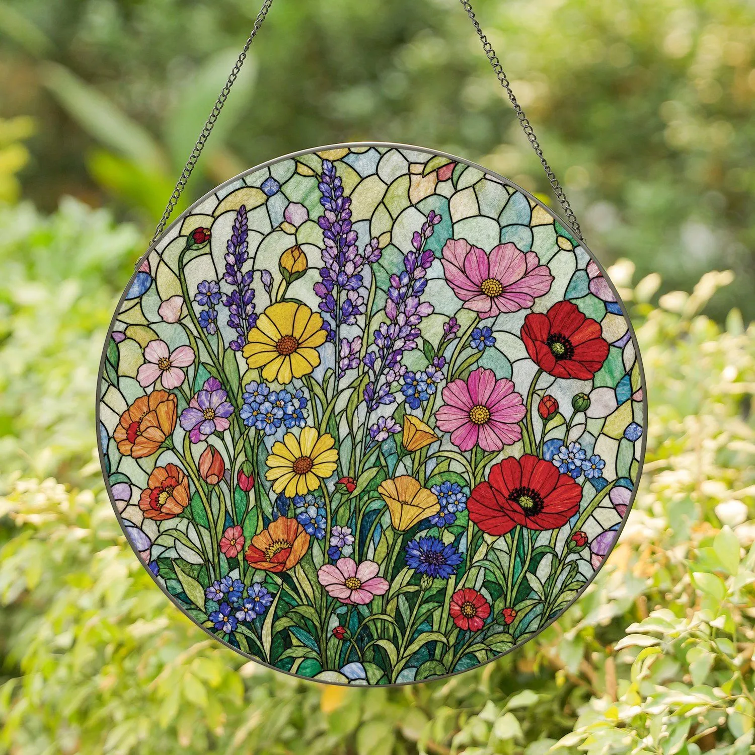 Wildflower Meadow Stained Glass Window Decor Gift for Gardeners and Flower Lovers Stained Glass Suncatcher - 1