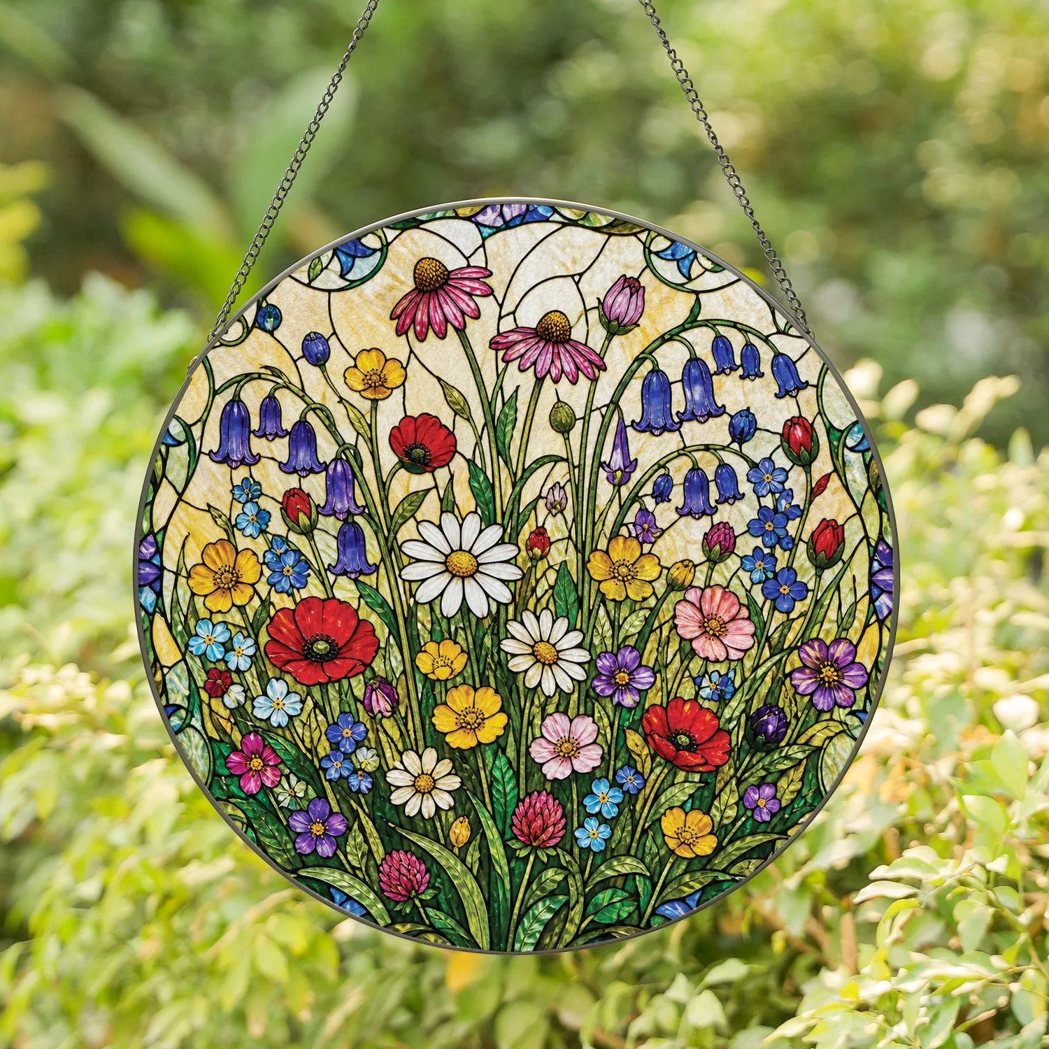Wildflower Meadow Stained Glass Gift for Spring Homes and Garden Lovers Wall Decor Stained Glass Suncatcher - 1