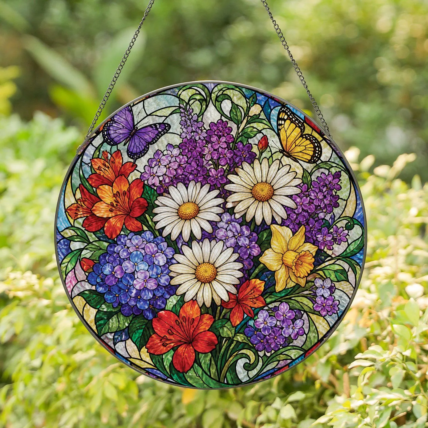 Stained Glass Birth Flower Bouquet for Mother's Day, Spring Home Decor, Gift for Mom Stained Glass Suncatcher - 1
