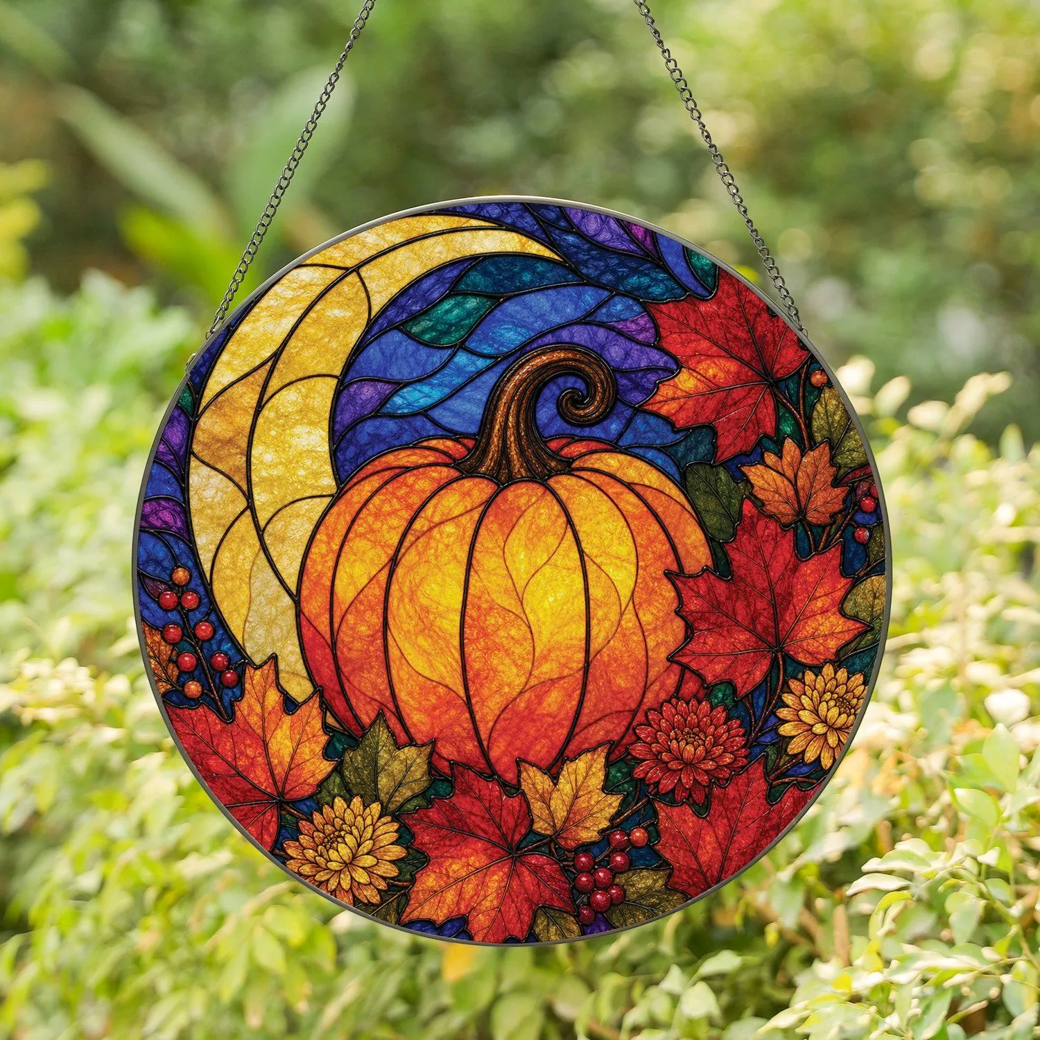 Harvest Moon Pumpkin Halloween Window Decor For Cozy Autumn Cottage Homes And Gifts Stained Glass Suncatcher - 1
