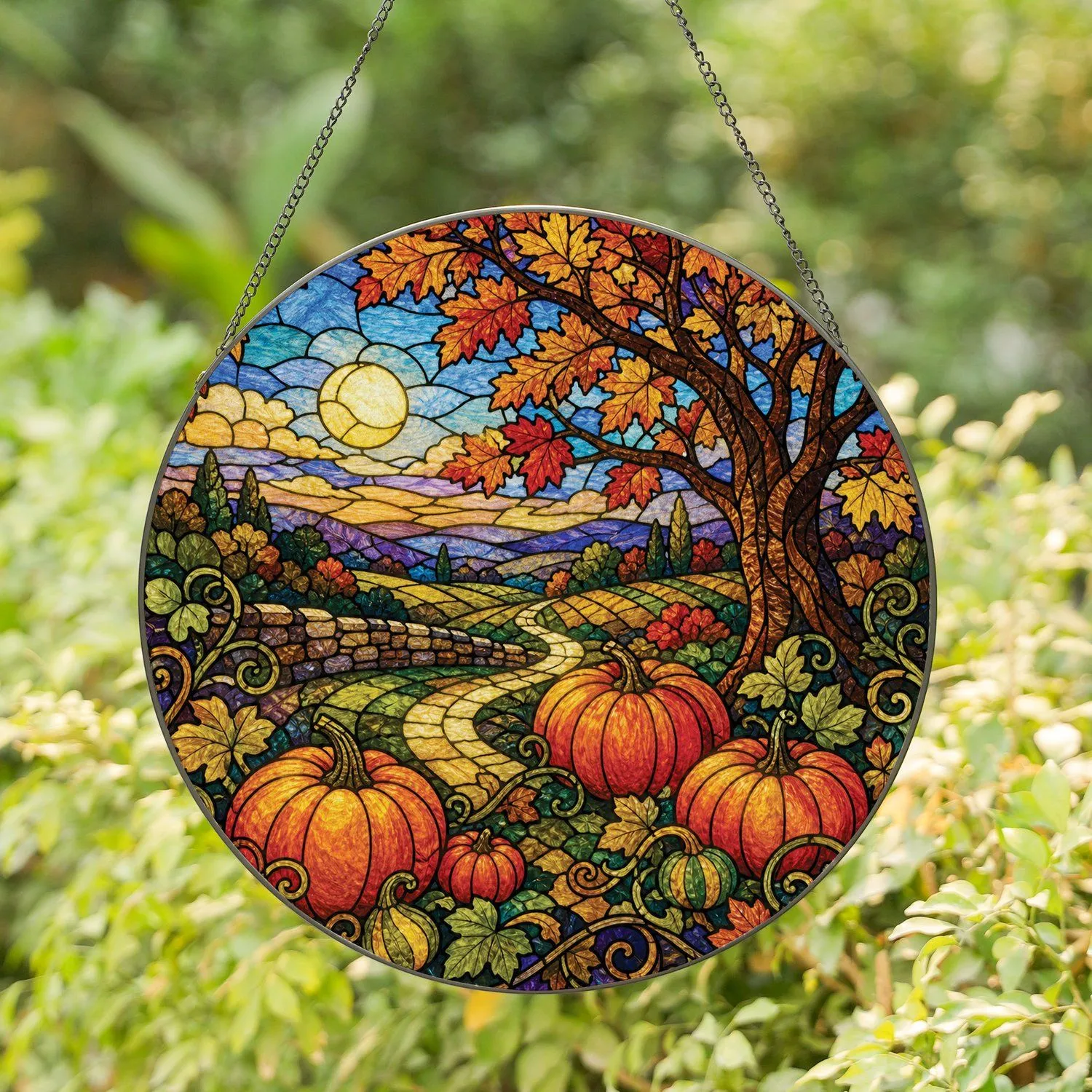 Autumn Harvest Oak And Pumpkin Window Decor For Cozy Farmhouse Homes And Year-Round Gifts Stained Glass Suncatcher - 1