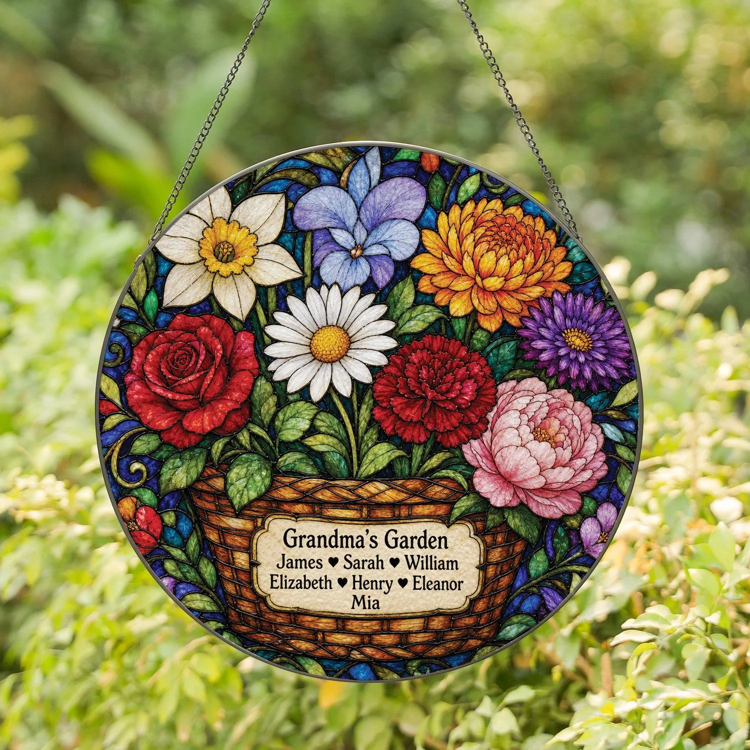 Personalized Grandma's Garden Stained Glass Name Plaque Memorial Gift for Mom, Nana, and Family - 1