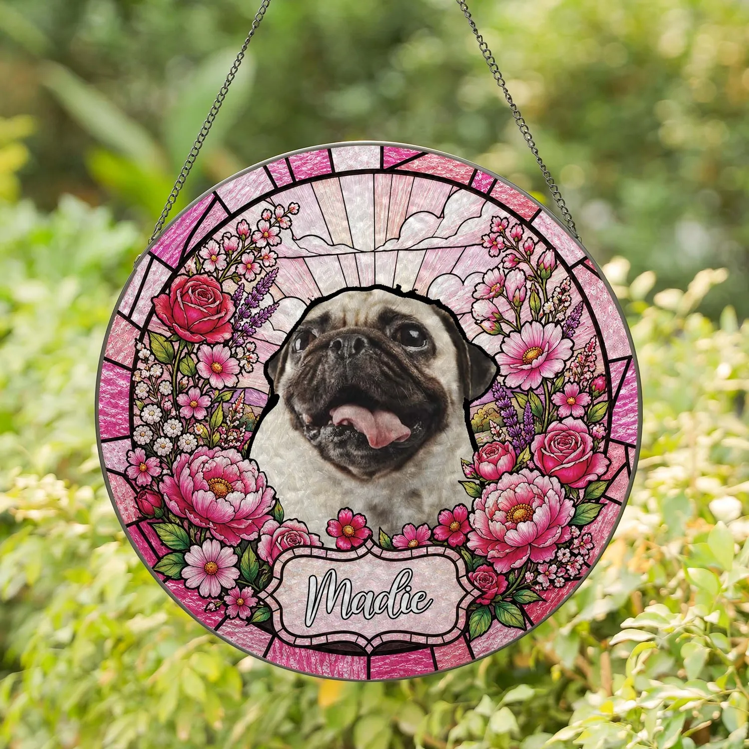 Custom Dog Portrait Stained Glass Suncatcher, Personalized Pet Memorial Cat Loss Keepsake, Pet Loss Gift - 1