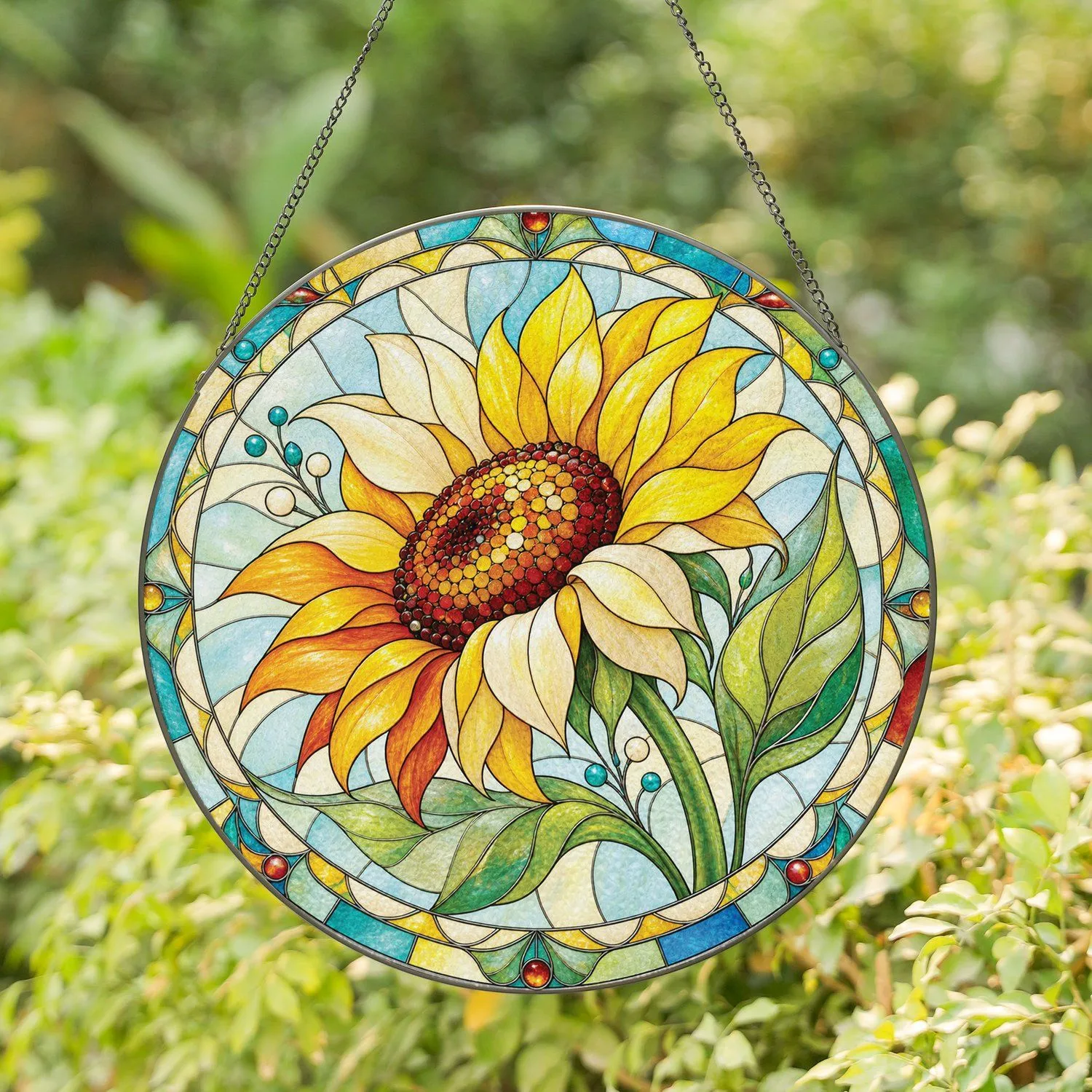 Golden Sunflower Floral Accent For Nature Lovers And Bright Home Decor Stained Glass Suncatcher - 1