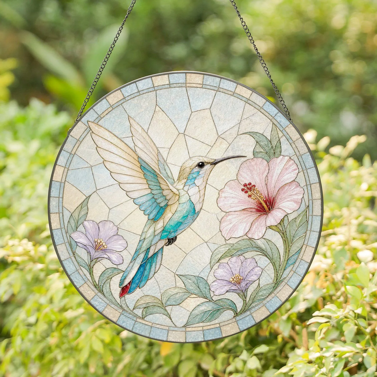 Hummingbird With Blossoms Memory Sympathy Gift For Mom Nature Inspired Bird Decor Stained Glass Suncatcher - 1