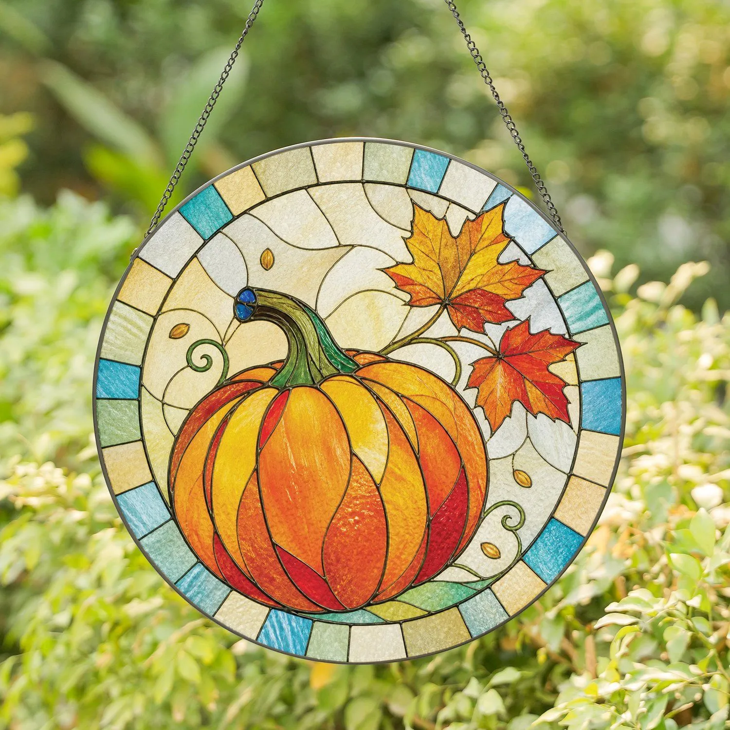 Harvest Pumpkin Glow for Halloween Entryways and Cozy Autumn Home Decor Lovers Everywhere Stained Glass Suncatcher - 1