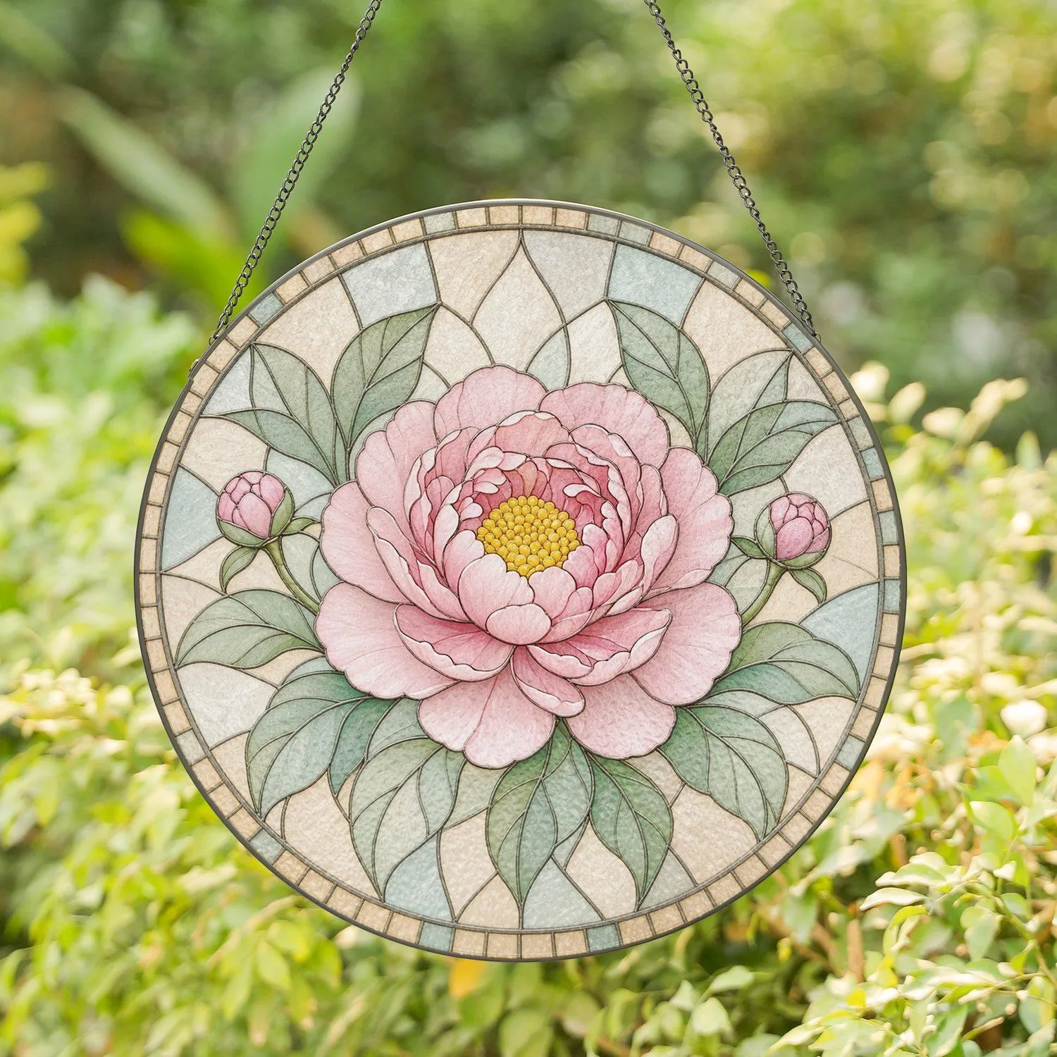 Pink Peony Blossom for Bright Home Decor and Mother's Gift Stained Glass Suncatcher - 1
