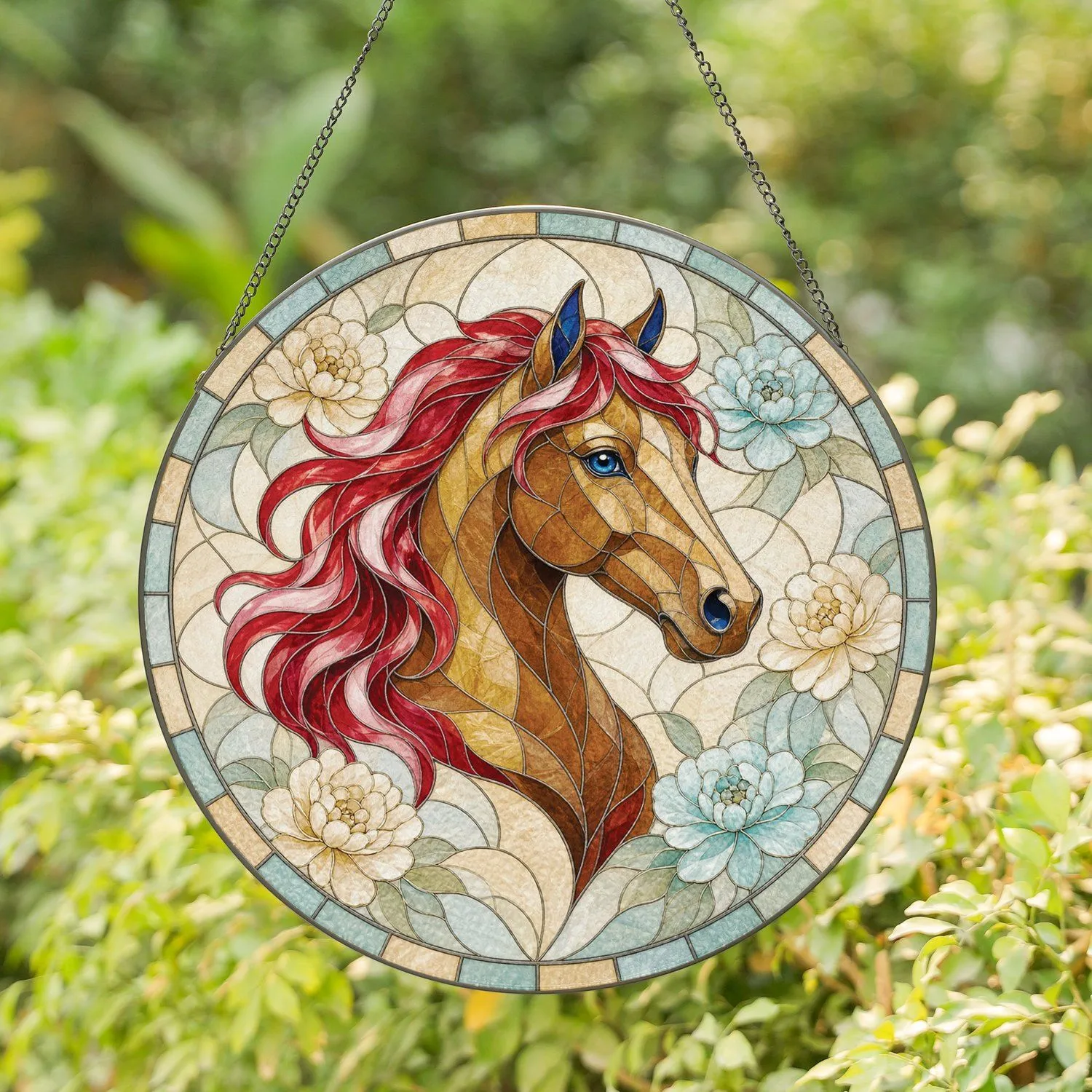 Graceful Red-Maned Horse as 2026 Lunar New Year Symbol for Cherished Family Gifts Stained Glass Suncatcher - 1