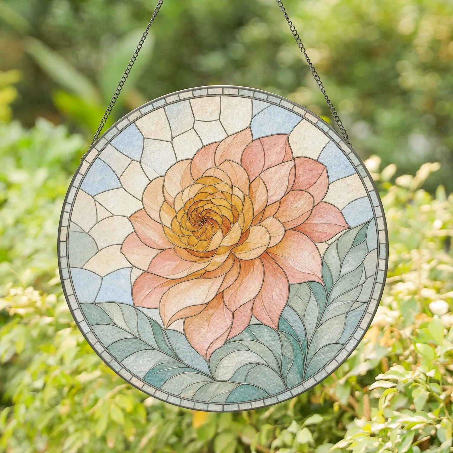 Dahlia Bloom Design for Mother's Day Gift and Home Decoration Stained Glass Suncatcher - 1