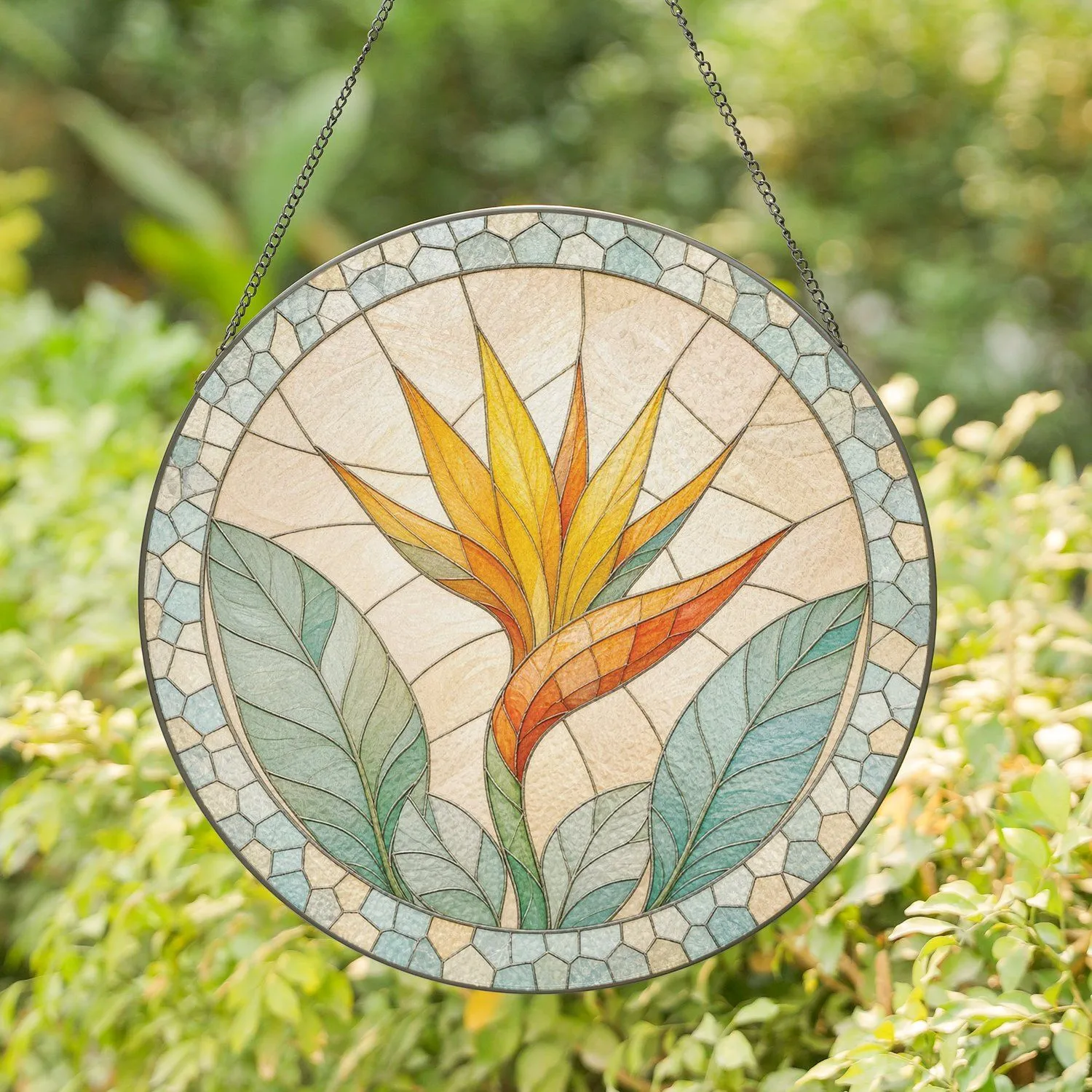Strelitzia Bloom Circle for Garden Anniversary Housewarming Accent Stained Glass Suncatcher - 1