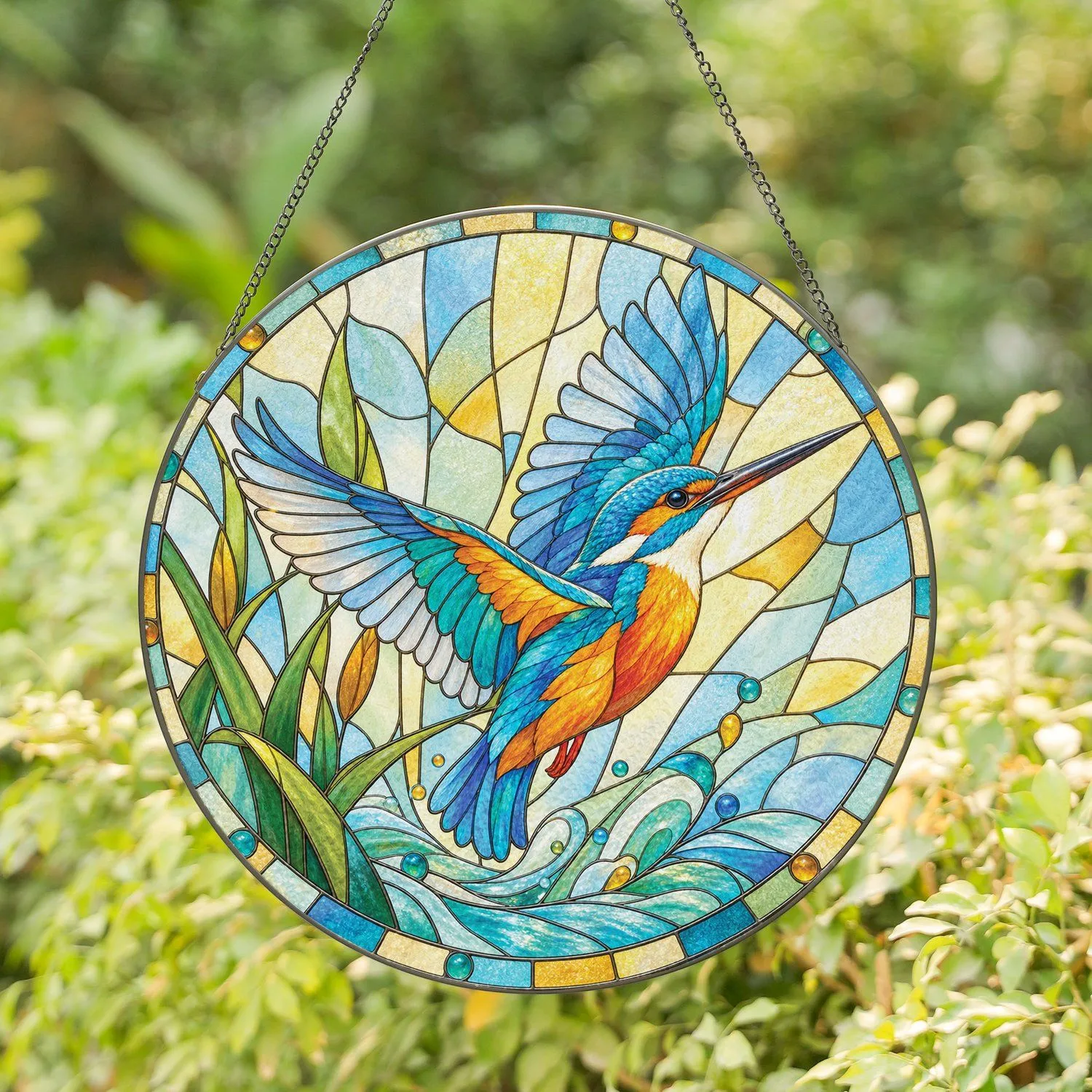 Blue Orange Kingfisher for Sunlit Garden Decor and Thoughtful Gifts for Mom Grandma Stained Glass Suncatcher - 1