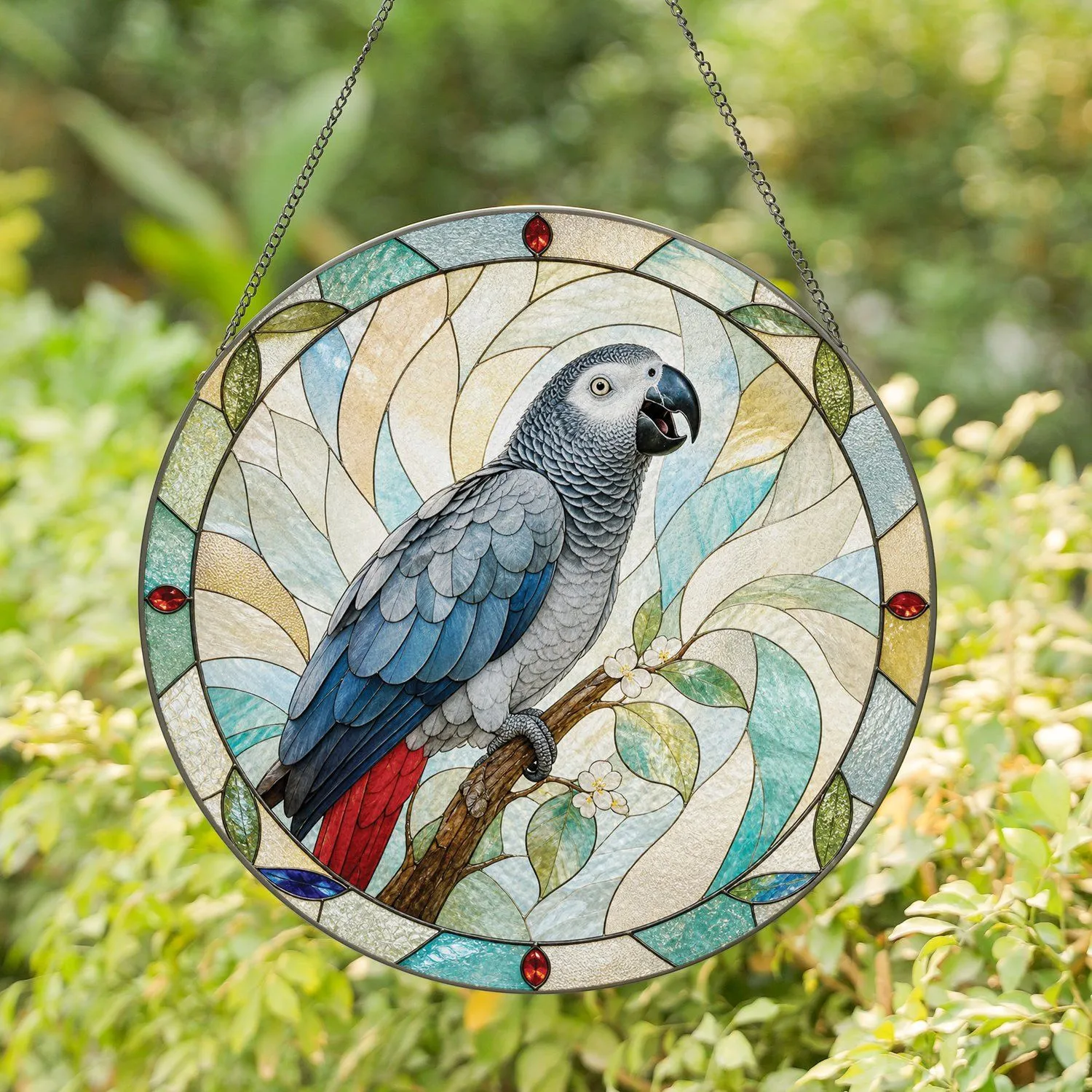 Gray Parrot Window Accent for Bird Lovers, Garden Rooms, and Nature-Inspired Home Decor Stained Glass Suncatcher - 1