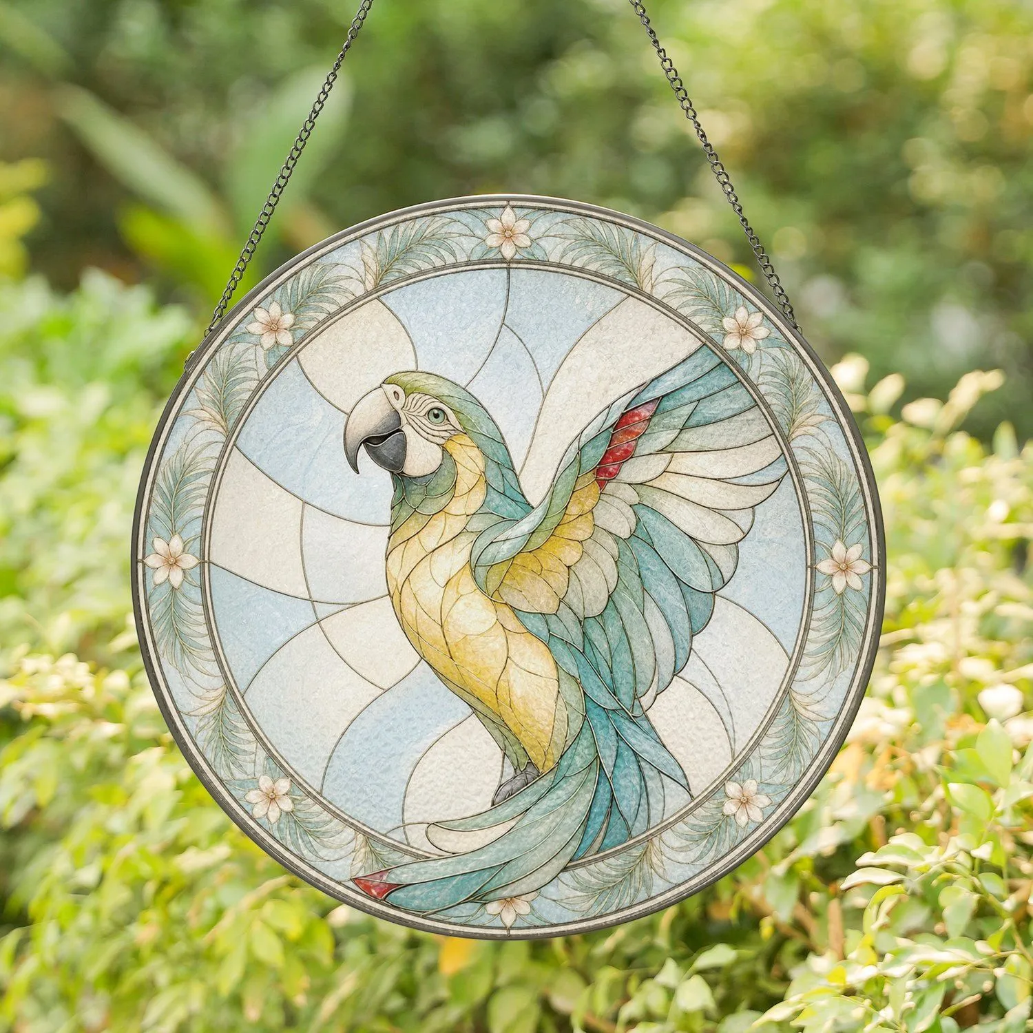 Vibrant Green Macaw Parrot Stained Glass for Sunny Window and Mother's Day Gift Stained Glass Suncatcher - 1