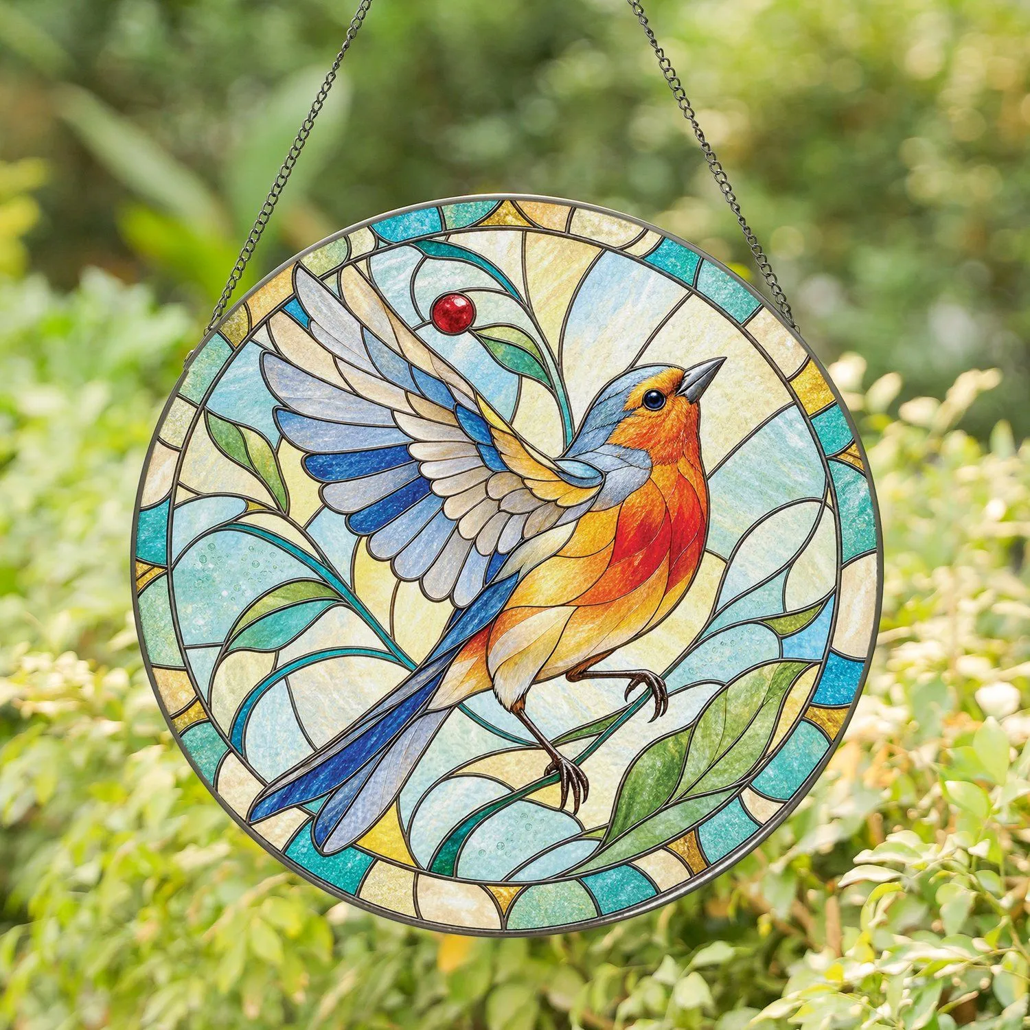 Red Blue Finch Bird Gift for Garden Lovers, Nature Decor for Bright Window Spaces Stained Glass Suncatcher - 1