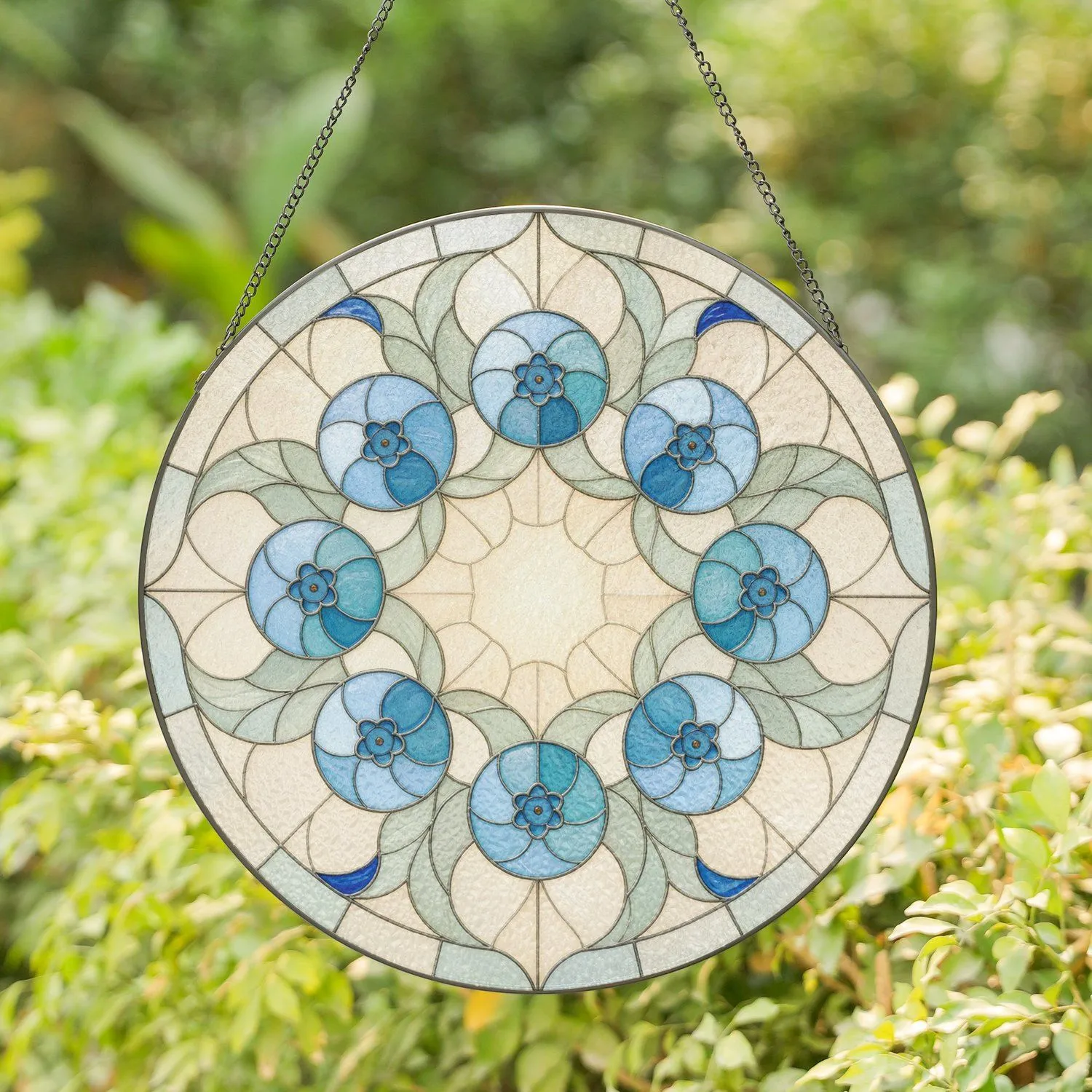 Blueberry Cluster with Radiating Leaves Circle Mother's Day Home Decor Gift Stained Glass Suncatcher - 1