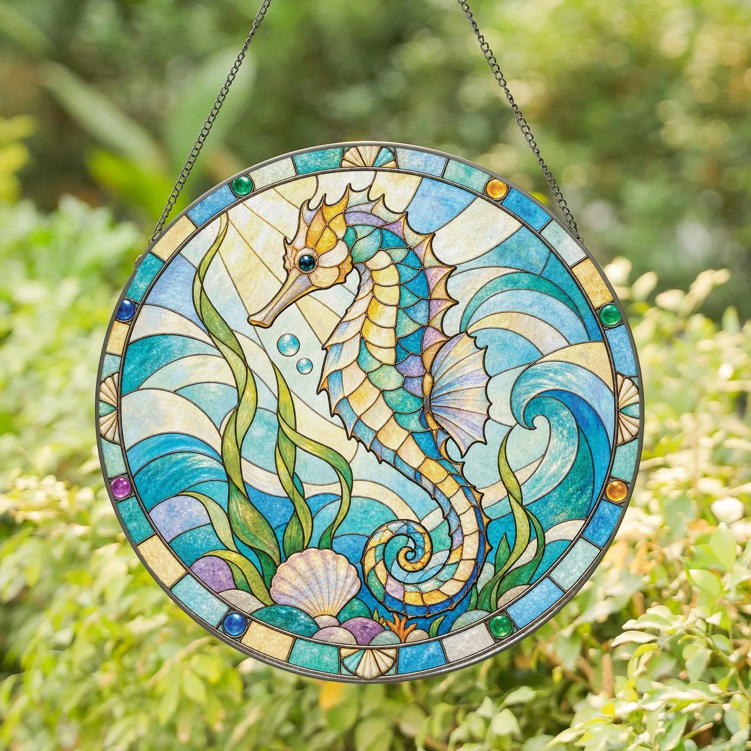 Seahorse Ocean Decor for Coastal Beach Homes, Nautical Rooms, and Sea Life Gift Giving Stained Glass Suncatcher - 1