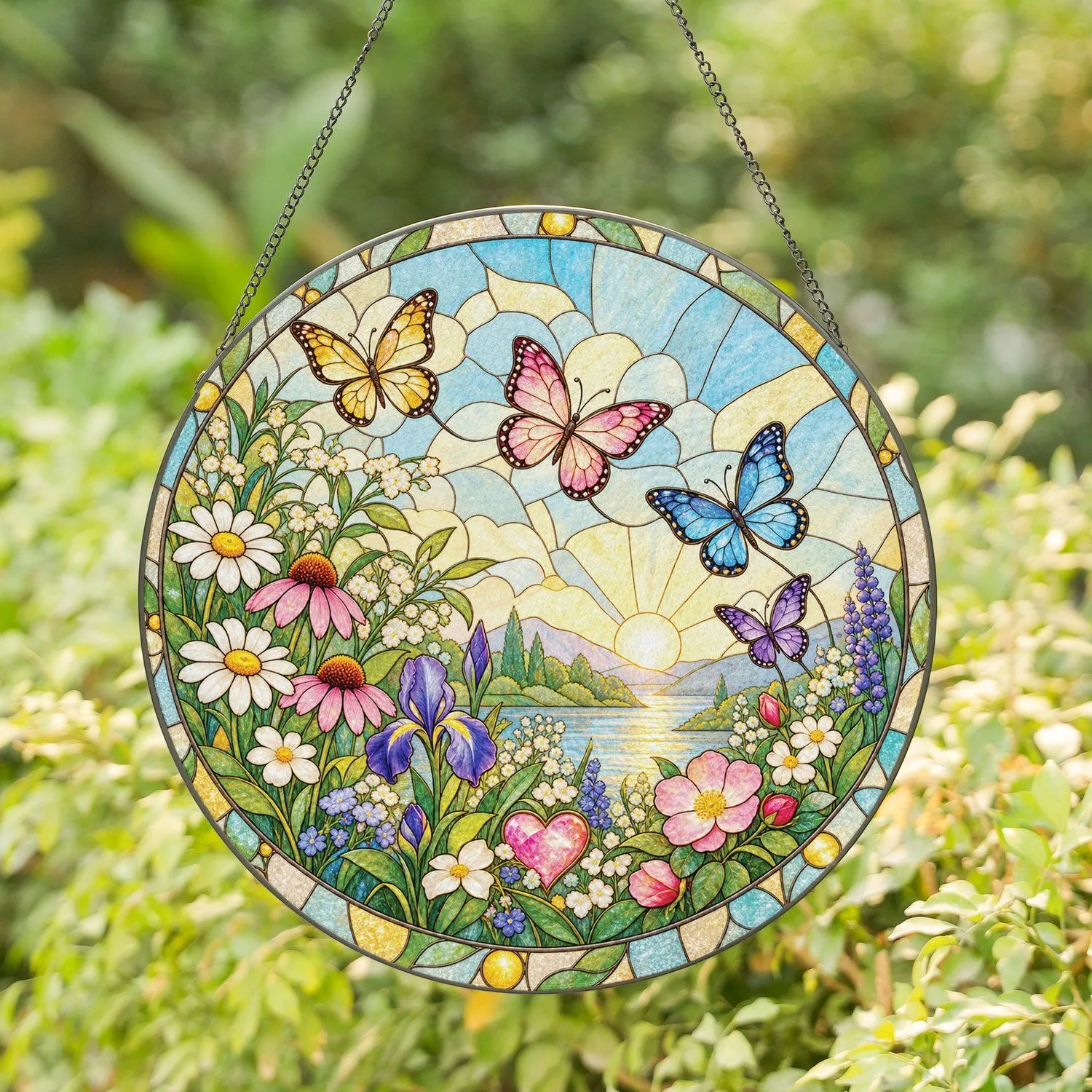 Floral Memorial Tribute With Butterflies For Grieving Loved Ones And Remembrance Stained Glass Suncatcher - 1