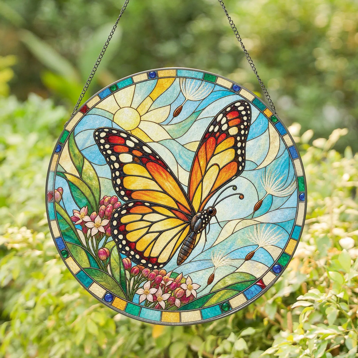 Monarch Butterfly Window Decor for Birthday and Housewarming Gift, Rustic Farmhouse Stained Glass Suncatcher - 1