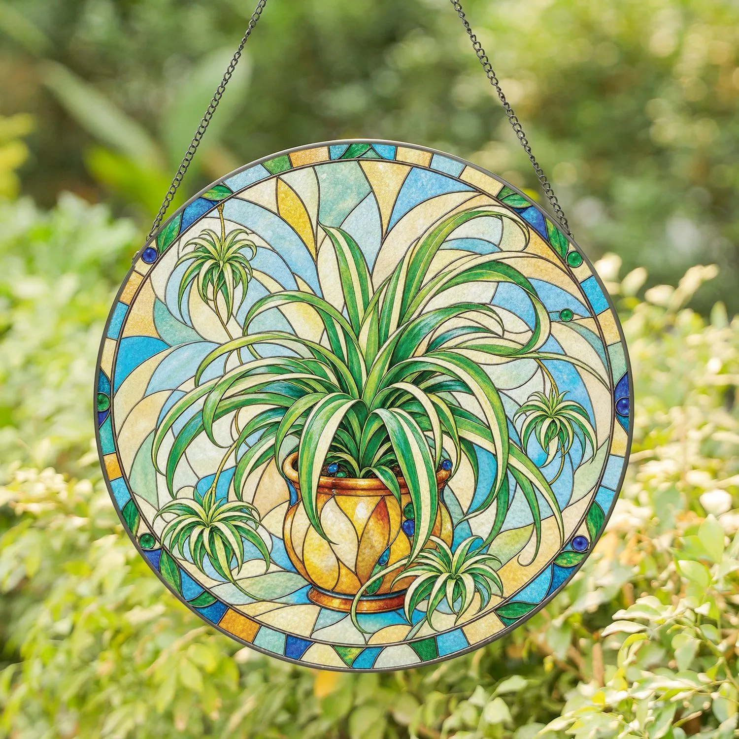 Spider Plant Botanical Gift for Plant Lovers, Boho Home Decor, and Housewarming Gifts Stained Glass Suncatcher - 1