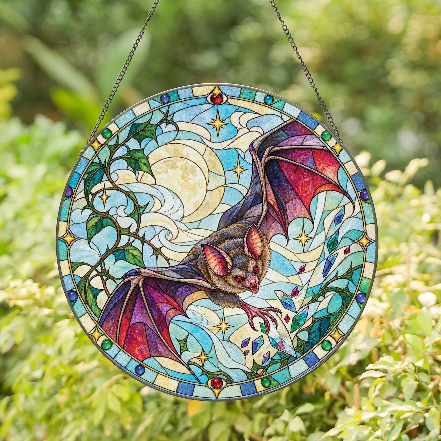 Gothic Bat Halloween Decor for Spooky Home Style and Housewarming Gift Giving Ideas Stained Glass Suncatcher - 1
