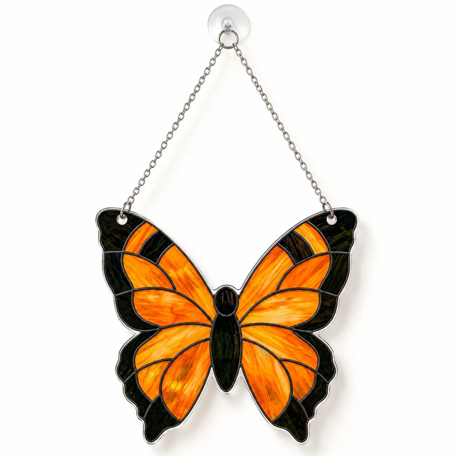 Orange Butterfly Stained Glass Accent for Garden Decor and Nature Lovers Gift Idea Custom Shape Window Hanging Acrylic Ornament - 1