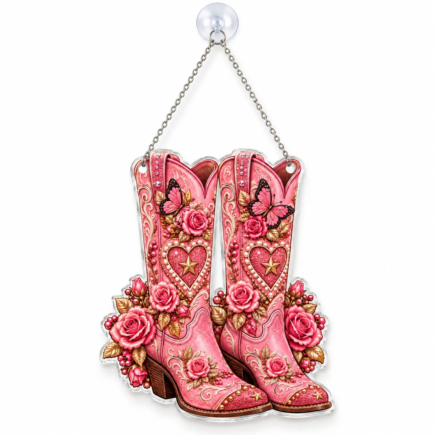 Pink Western Boots Country Girl Gift for Country Music Fans and Western Home Decor Custom Shape Window Hanging Acrylic Ornament - 1