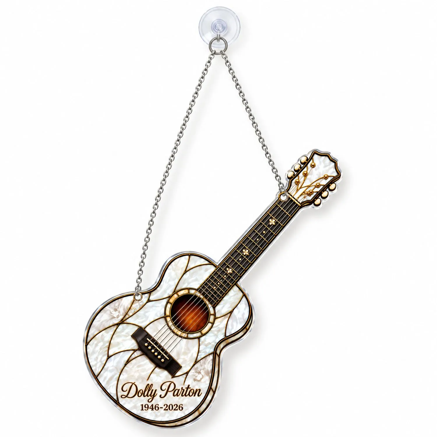 Dolly Parton Memorial Guitar Tribute for Country Music Fans, Music Room Décor Gift Custom Shape Window Hanging Acrylic Ornament - 1