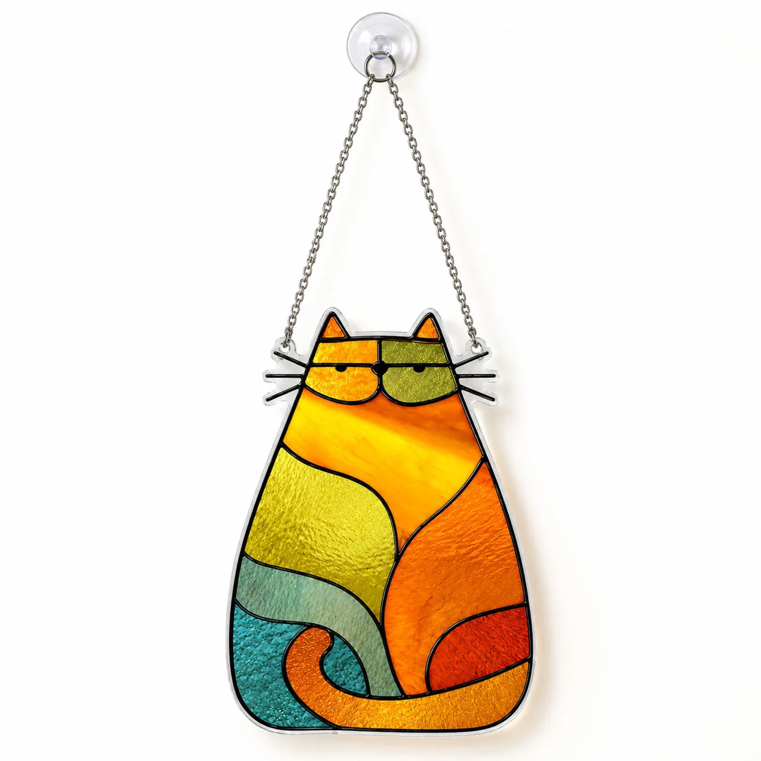 Stained Glass Cat Suncatcher For Cozy Home Decor, Feline Lover Gifts And Windows Custom Shape Window Hanging Acrylic Ornament - 1
