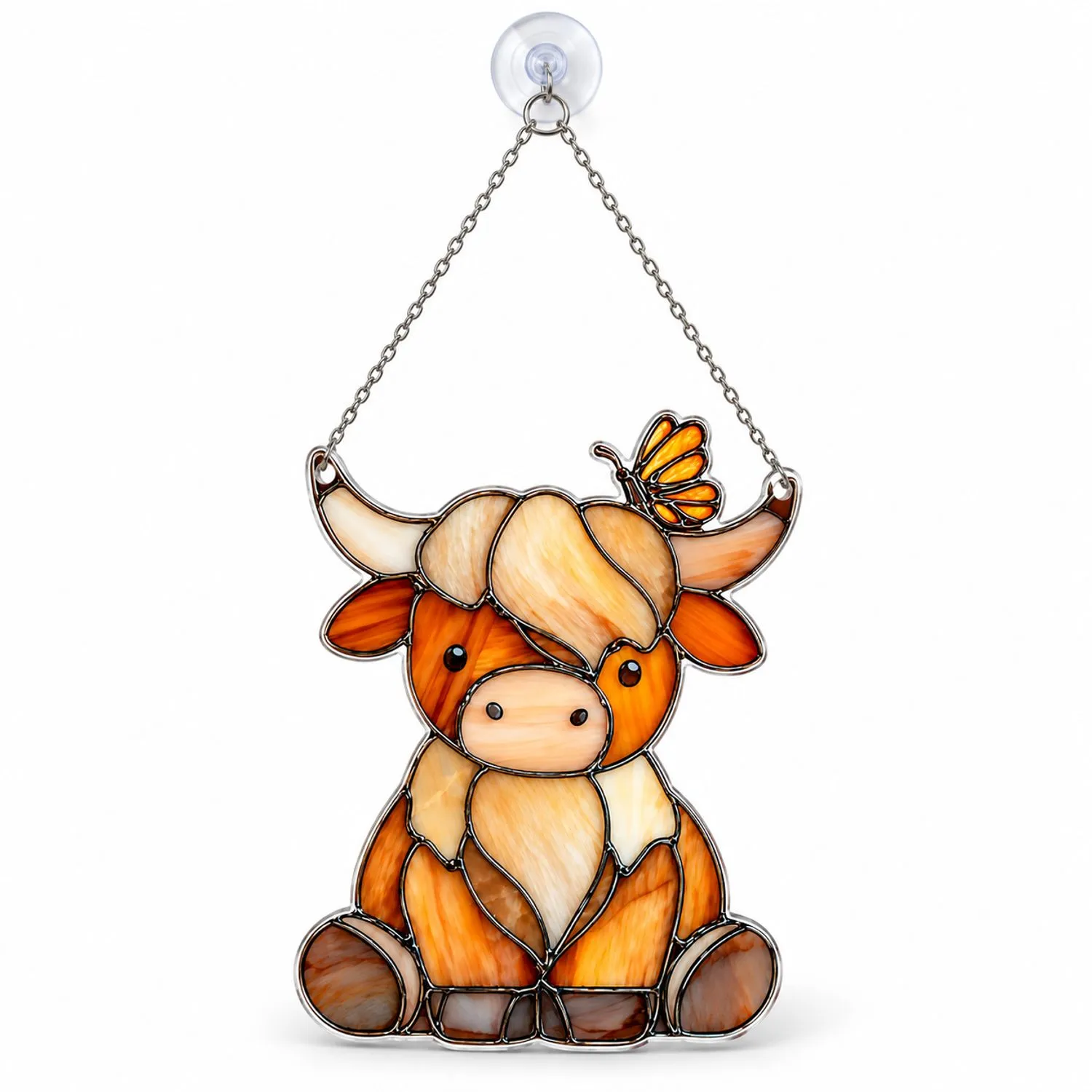 Highland Cow With Butterfly Home Decor Gift For Cottagecore Country Living Lovers Custom Shape Window Hanging Acrylic Ornament - 1