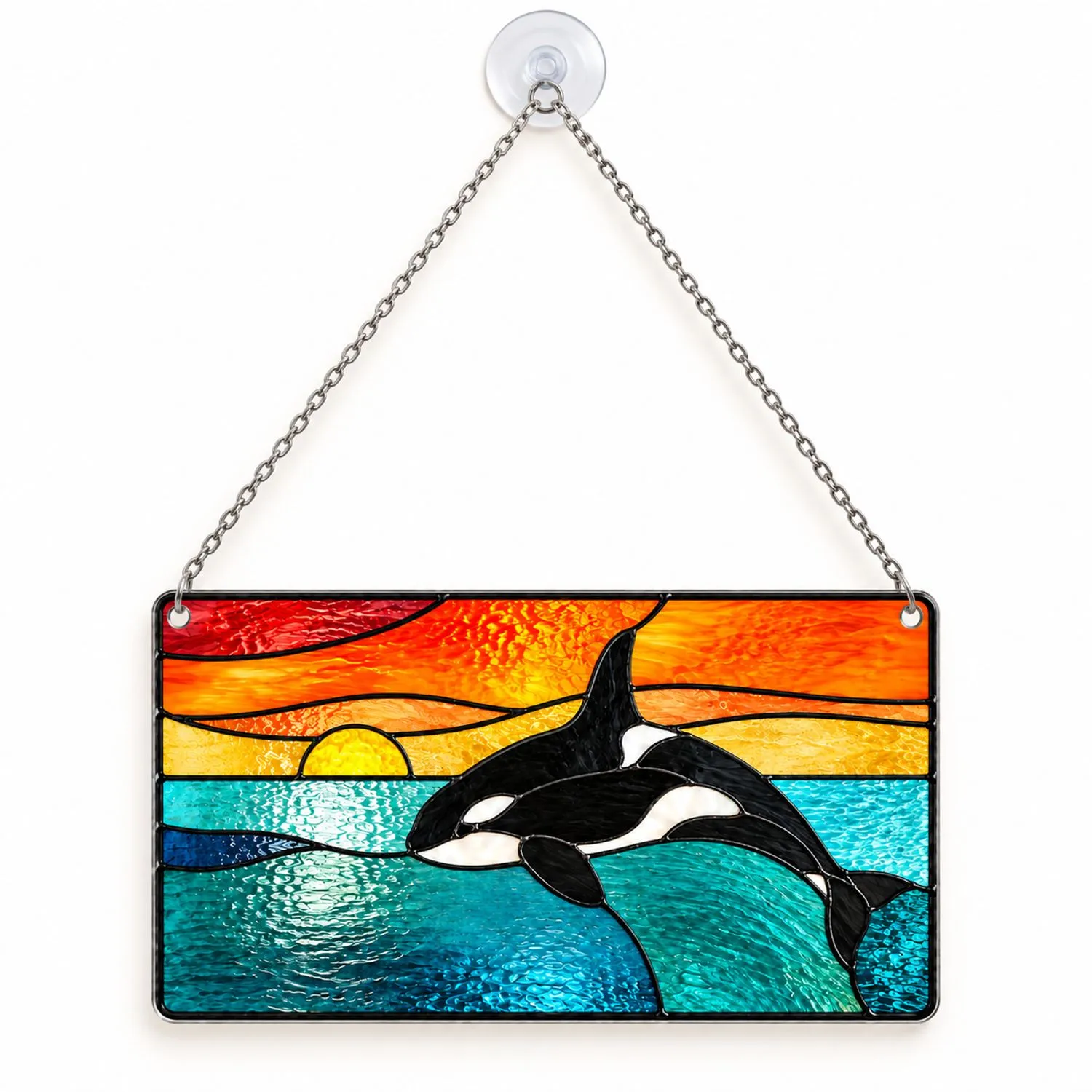Orca Sunset Ocean Scene for Coastal Home Decor, Beach House Style, Marine Life Lovers Custom Shape Window Hanging Acrylic Ornament - 1