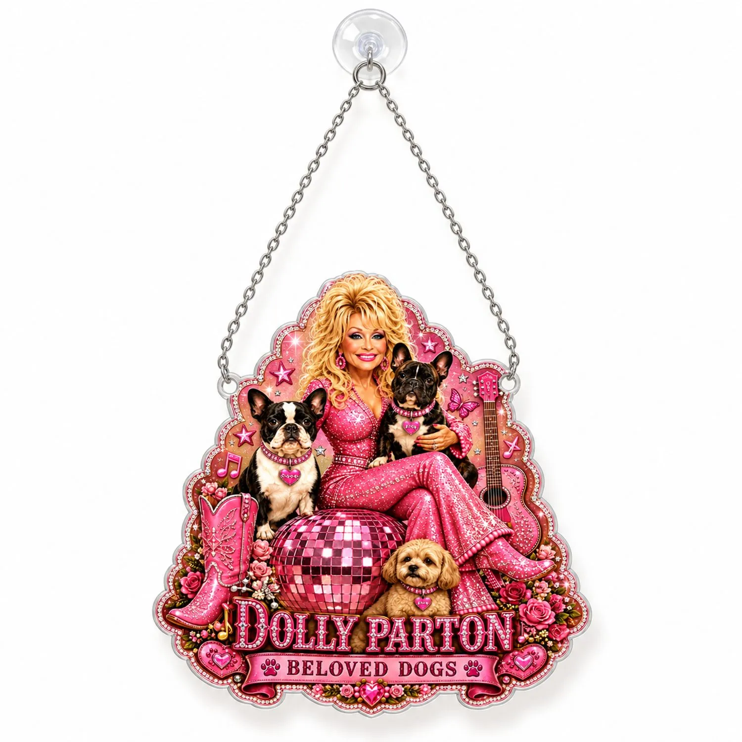 Dolly Parton Beloved Dogs Christmas Keepsake for Country Music Fans and Dog Lovers Custom Shape Window Hanging Acrylic Ornament - 1