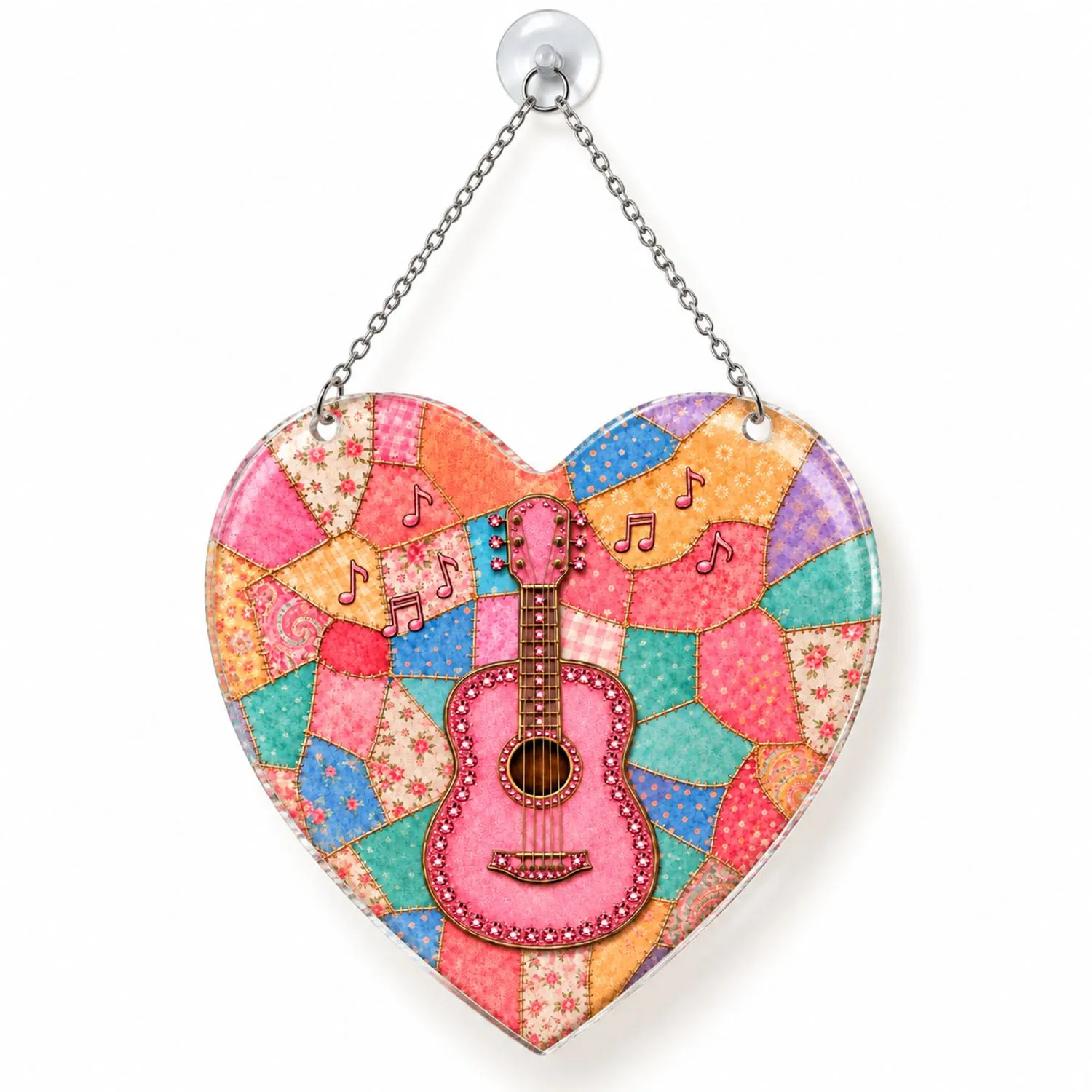 Pink Guitar Heart Christmas Keepsake for Country Music Lovers, Holiday Tree Decor Custom Shape Window Hanging Acrylic Ornament - 1