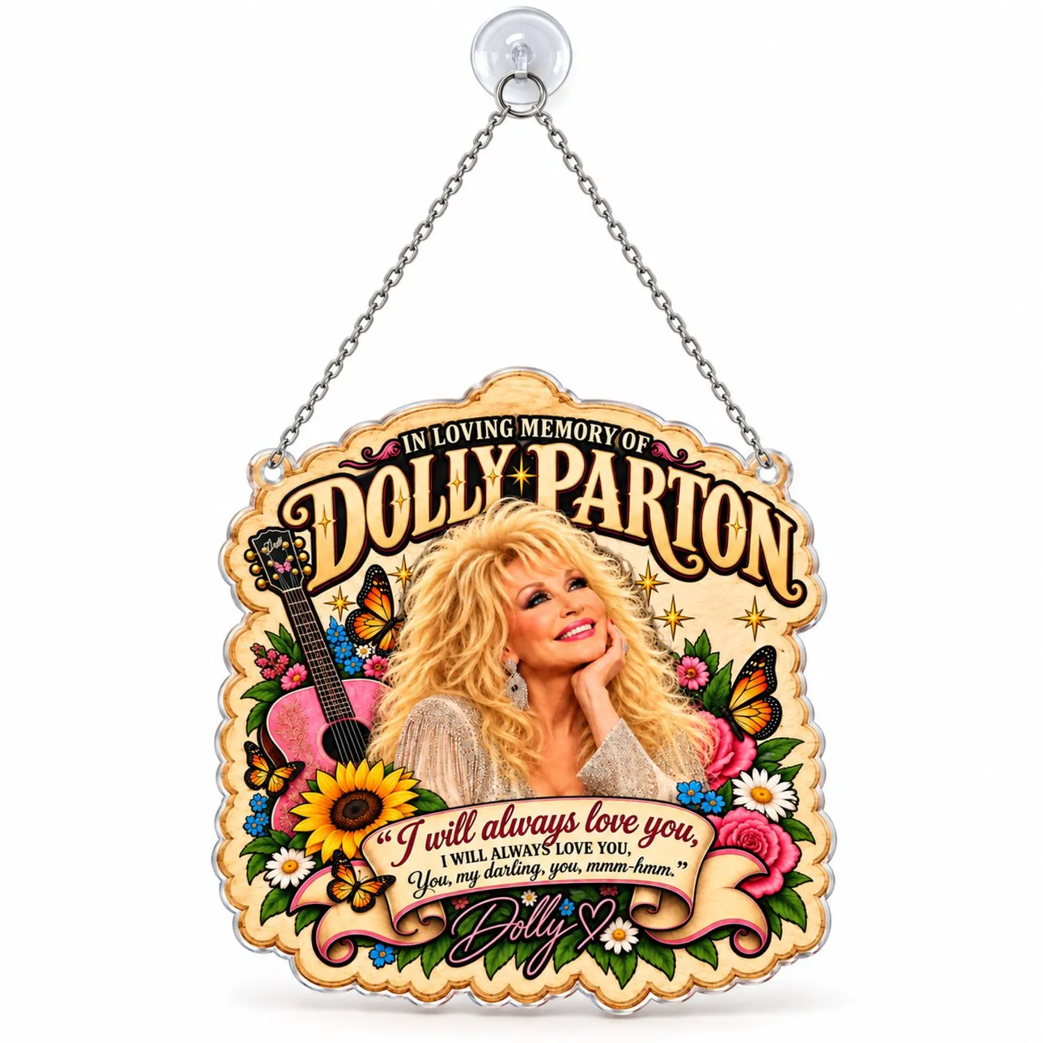 Dolly Parton Memorial Christmas Keepsake Tribute Gift for Fans and In Loving Memory Custom Shape Window Hanging Acrylic Ornament - 1